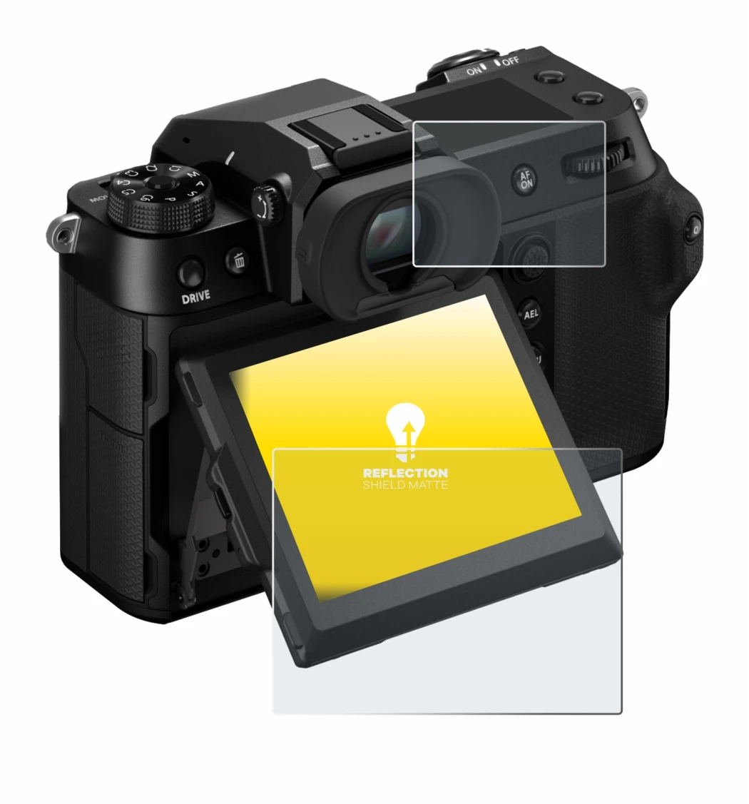 Image of the device Fujifilm GFX100S II (Display + top plate display) with a wide variety of screen protectors.