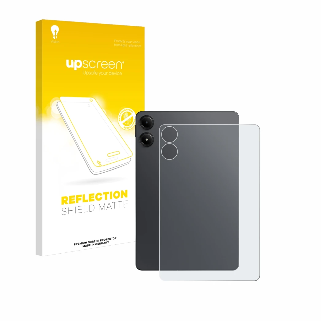 Front side of a product packaging with the brand logo upscreen. Next to it is the device Xiaomi Redmi Pad Pro (Back) shown wit