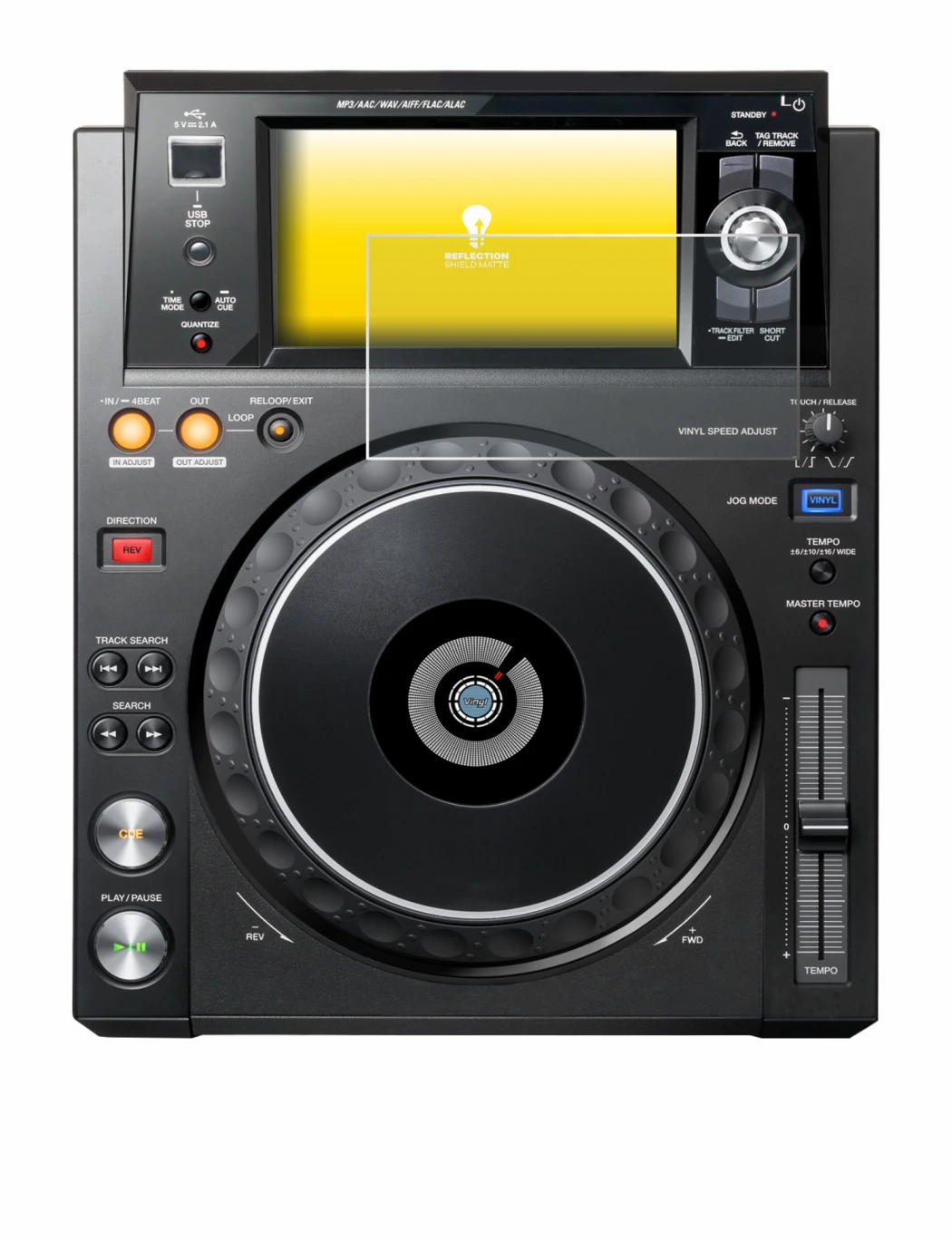 Image of the device Pioneer XDJ -1000MK2 with a wide variety of screen protectors.