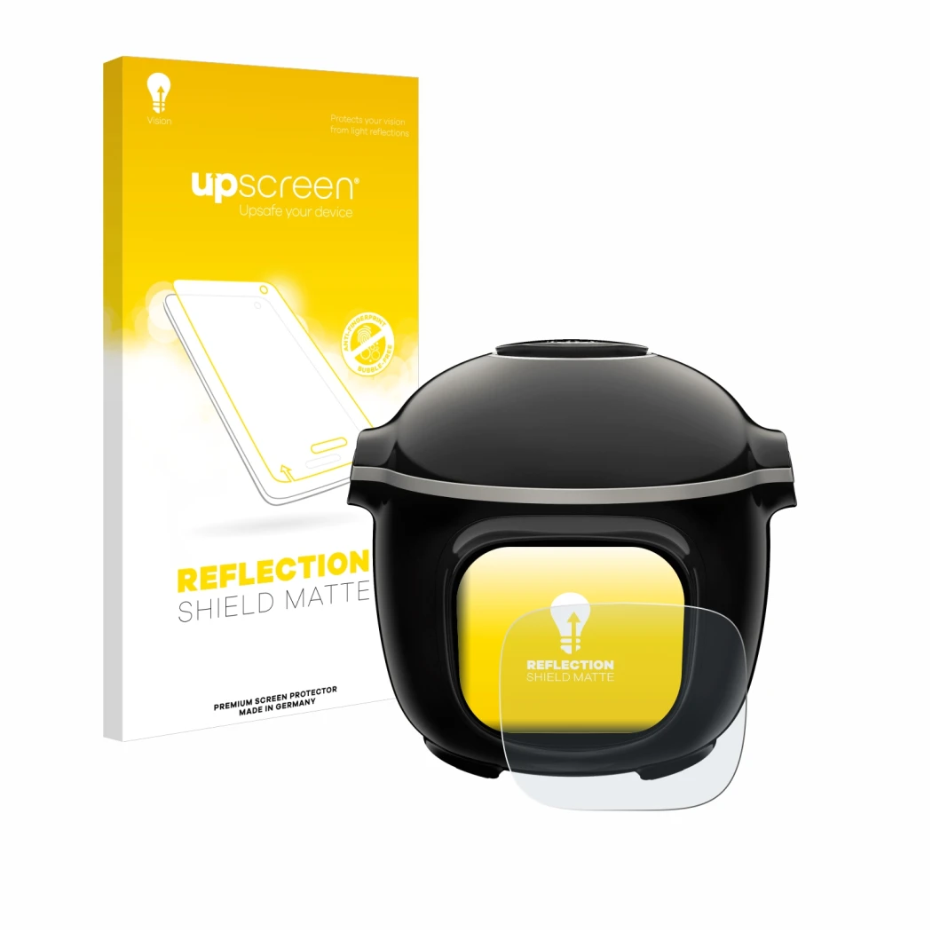 Front side of a product packaging with the brand logo upscreen. Next to it is the device Moulinex Cookeo Touch shown with the