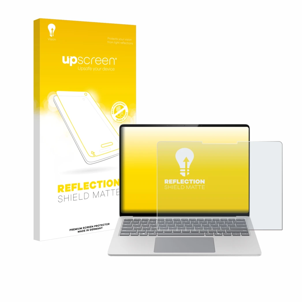 Front side of a product packaging with the brand logo upscreen. Next to it is the device Microsoft Surface Laptop 7 15