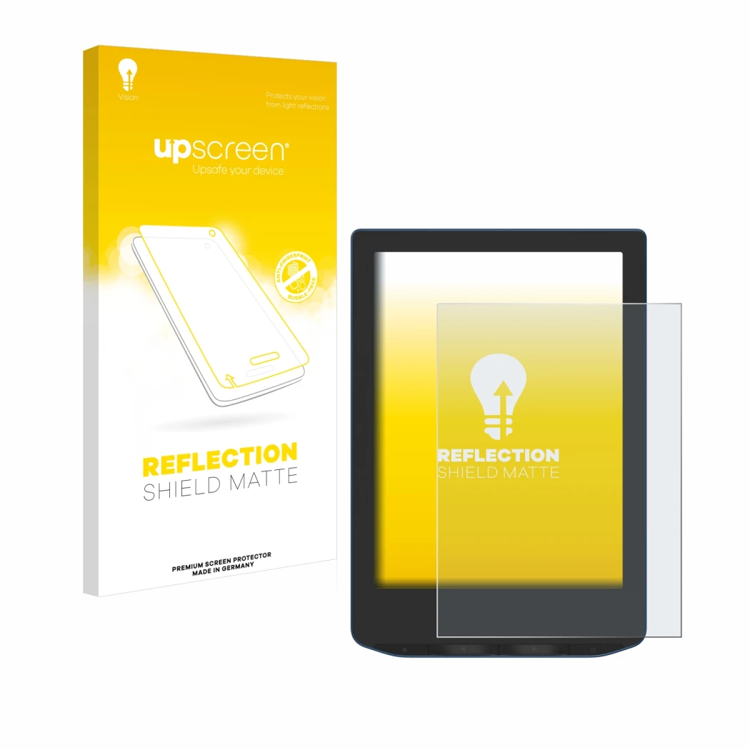 Front side of a product packaging with the brand logo upscreen. Next to it is the device PocketBook Verse Pro Color shown with