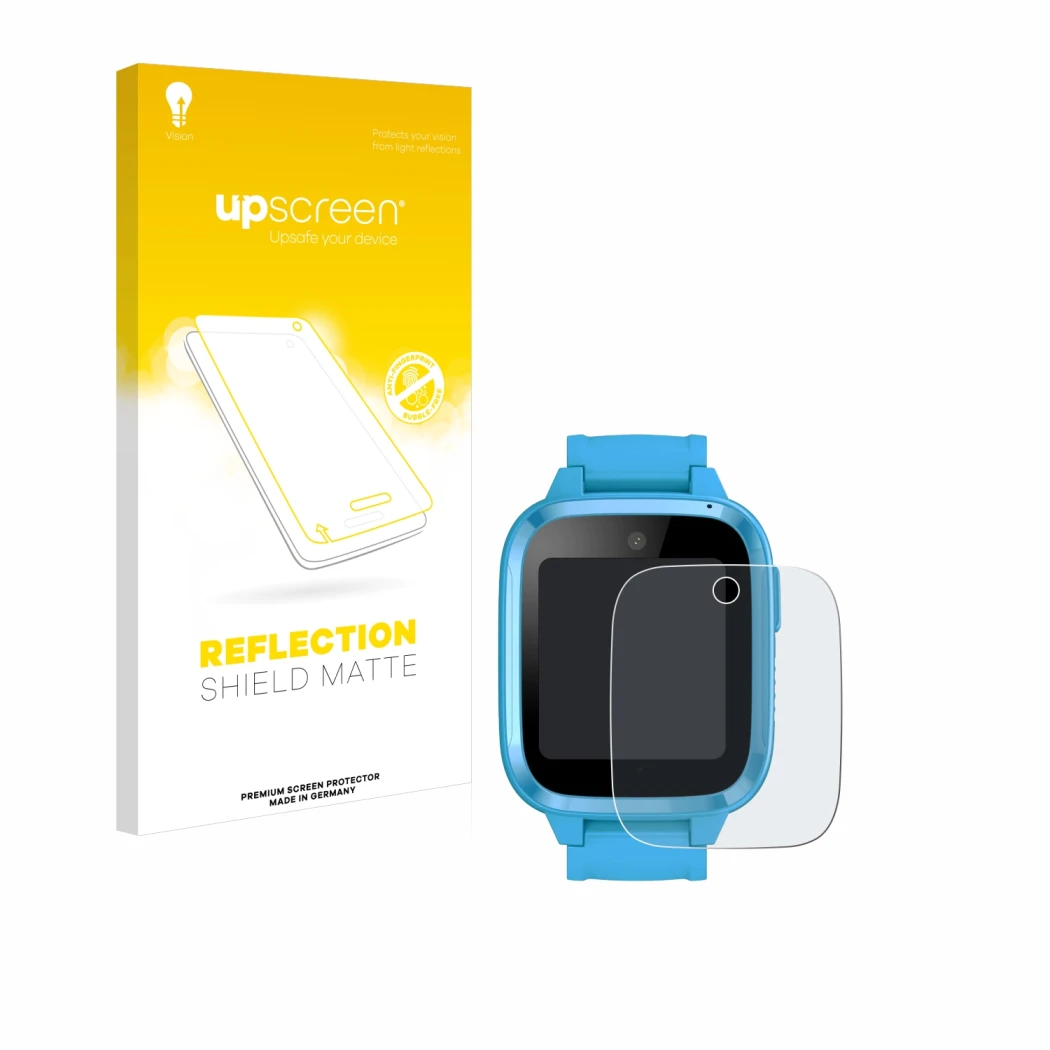 Front side of a product packaging with the brand logo upscreen. Next to it is the device Xplora Kidzi Watch shown with the cor