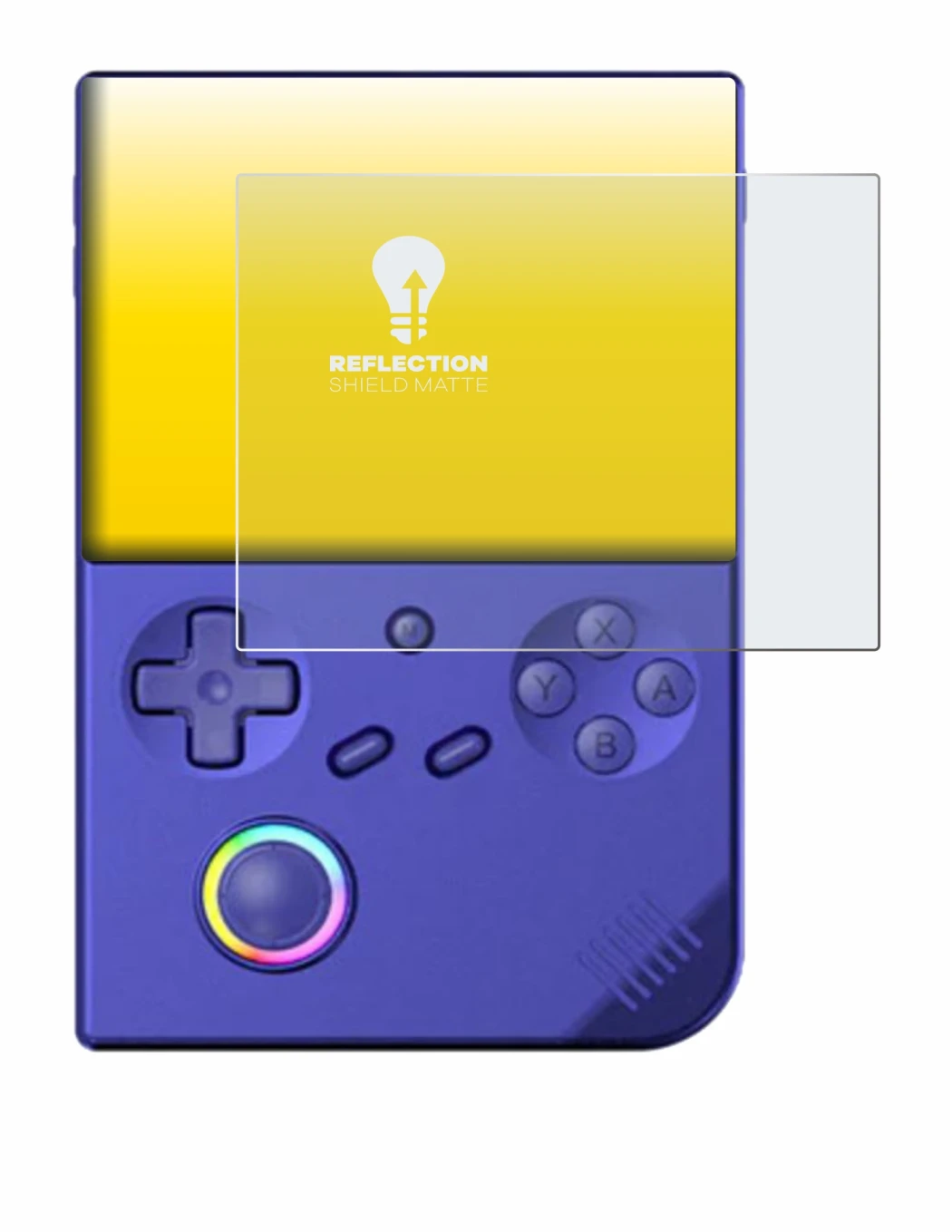 Image of the device Anbernic RG40XXV with a wide variety of screen protectors.