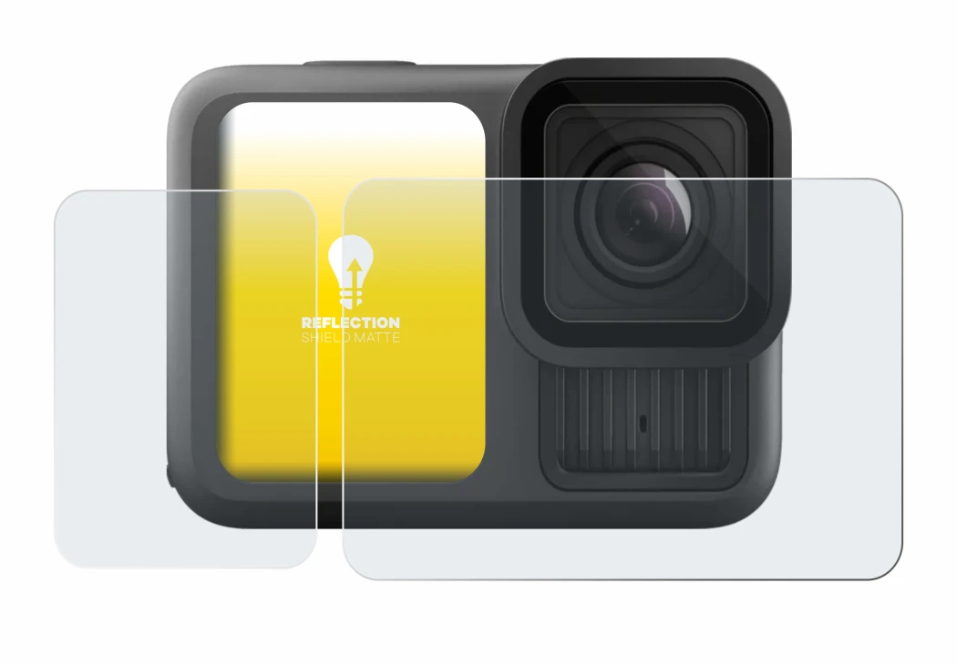 Image of the device GoPro Hero 13 Black with a wide variety of screen protectors.