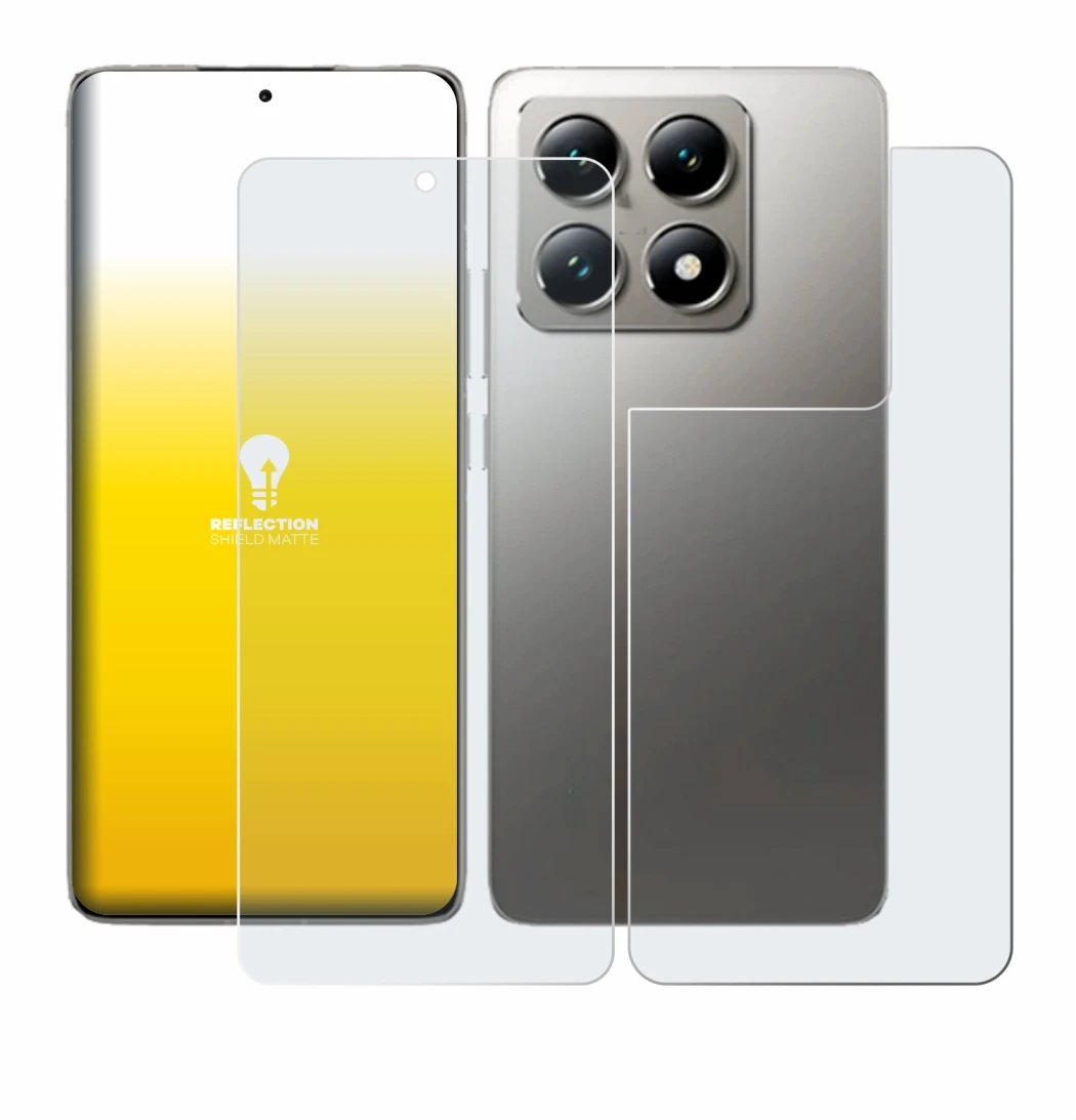 Image of the device Xiaomi 14T Pro (Front+Back) with a wide variety of screen protectors.
