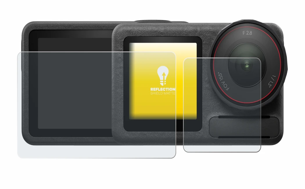 Image of the device DJI Osmo Action 5 Pro with a wide variety of screen protectors.