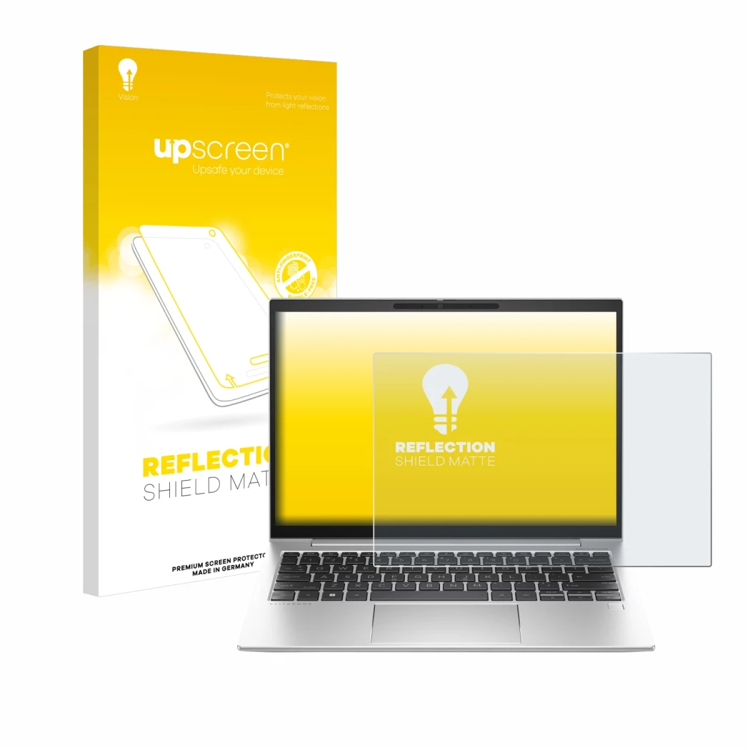 Front side of a product packaging with the brand logo upscreen. Next to it is the device HP EliteBook 830 G11 shown with the c