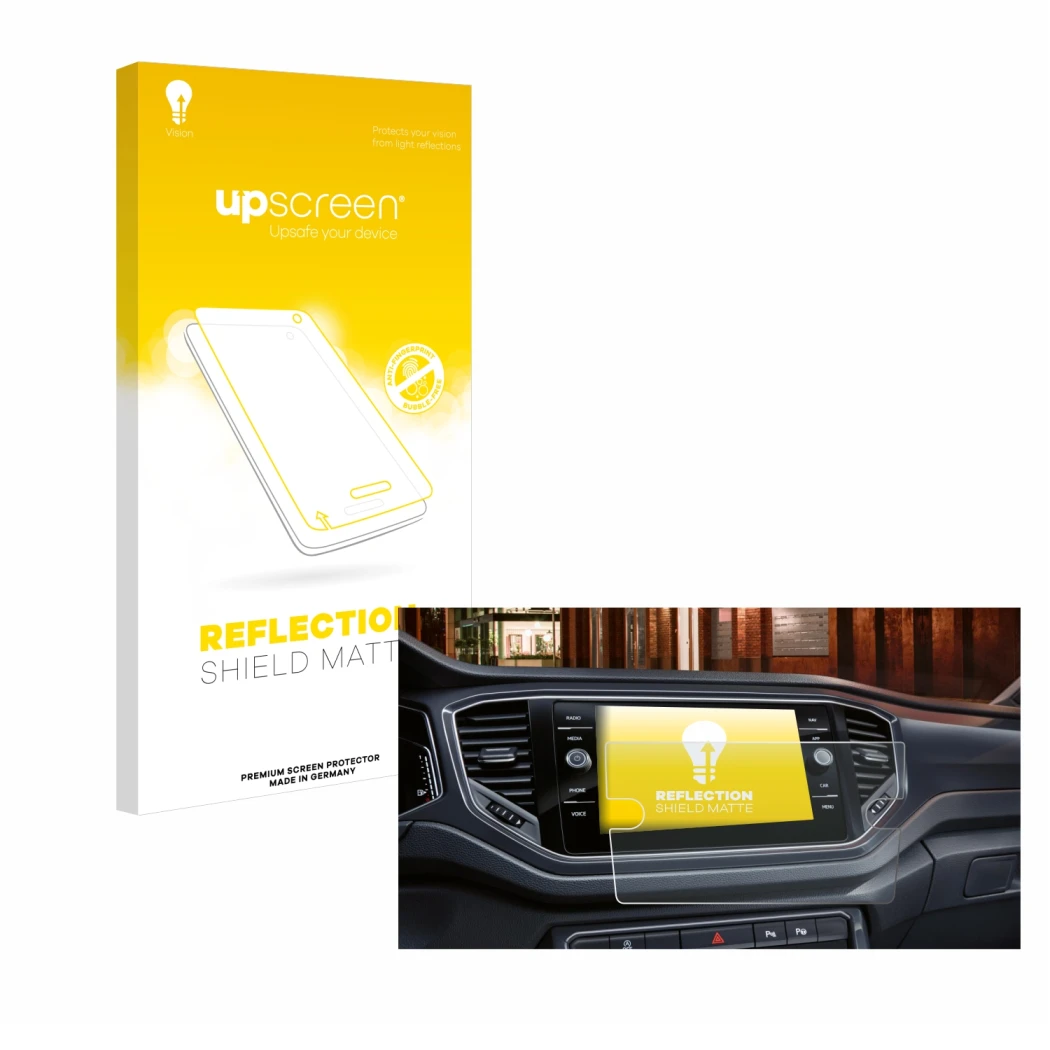 Front side of a product packaging with the brand logo upscreen. Next to it is the device Volkswagen Touran 2.0 Discover Media 