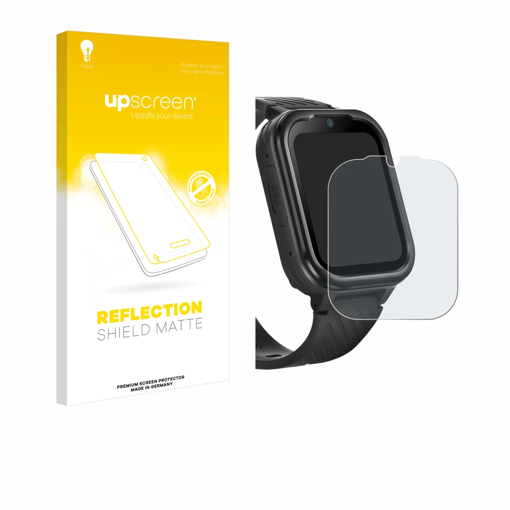 Front side of a product packaging with the brand logo upscreen. Next to it is the device RAYOFI Kids Smartwatch shown with the