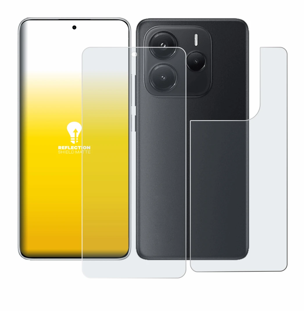 Image of the device Xiaomi Redmi Note 14 (Front+Back) with a wide variety of screen protectors.