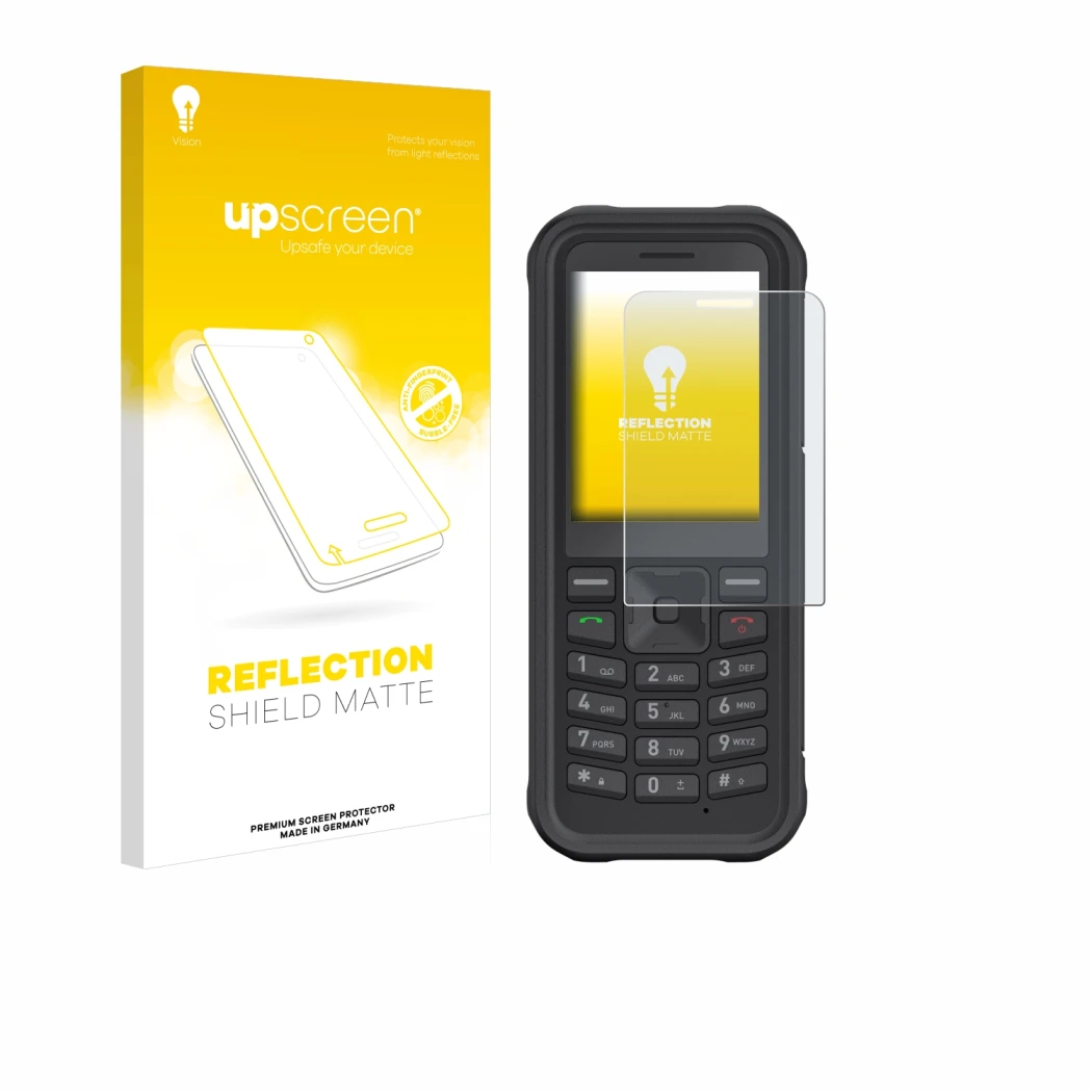 Front side of a product packaging with the brand logo upscreen. Next to it is the device Sonim XP100 shown with the correspond