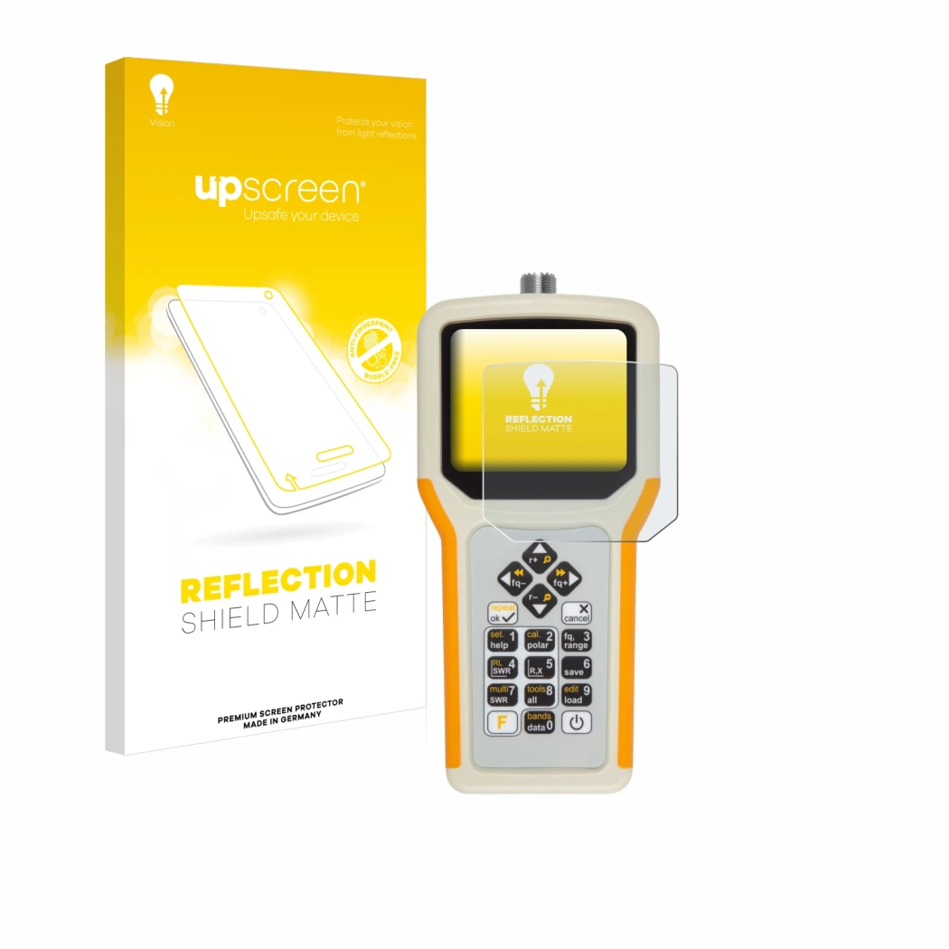 Front side of a product packaging with the brand logo upscreen. Next to it is the device RigExpert AA-55 Zoom shown with the c