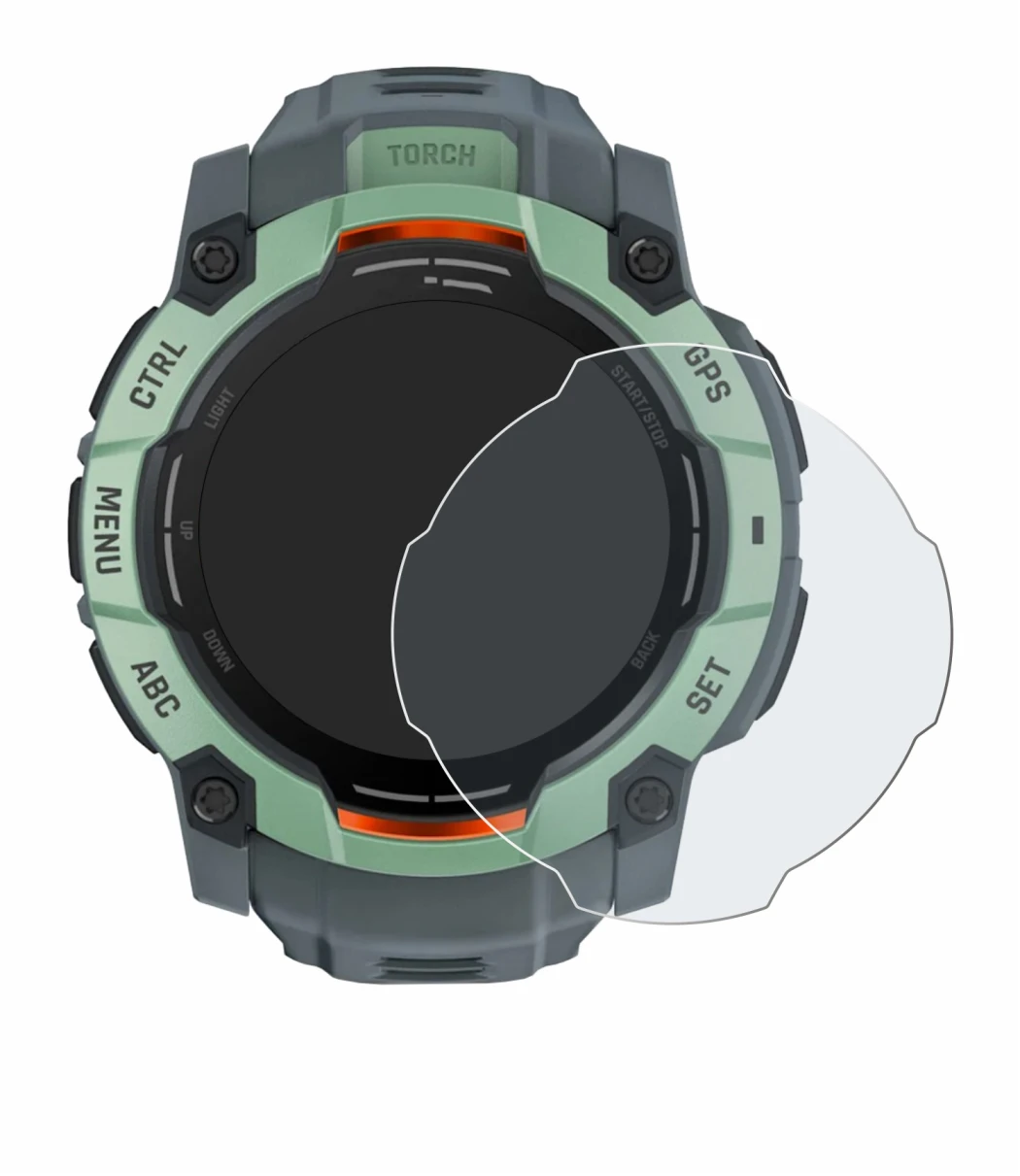 Image of the device Garmin Instinct 3 AMOLED (50 mm) with a wide variety of screen protectors.