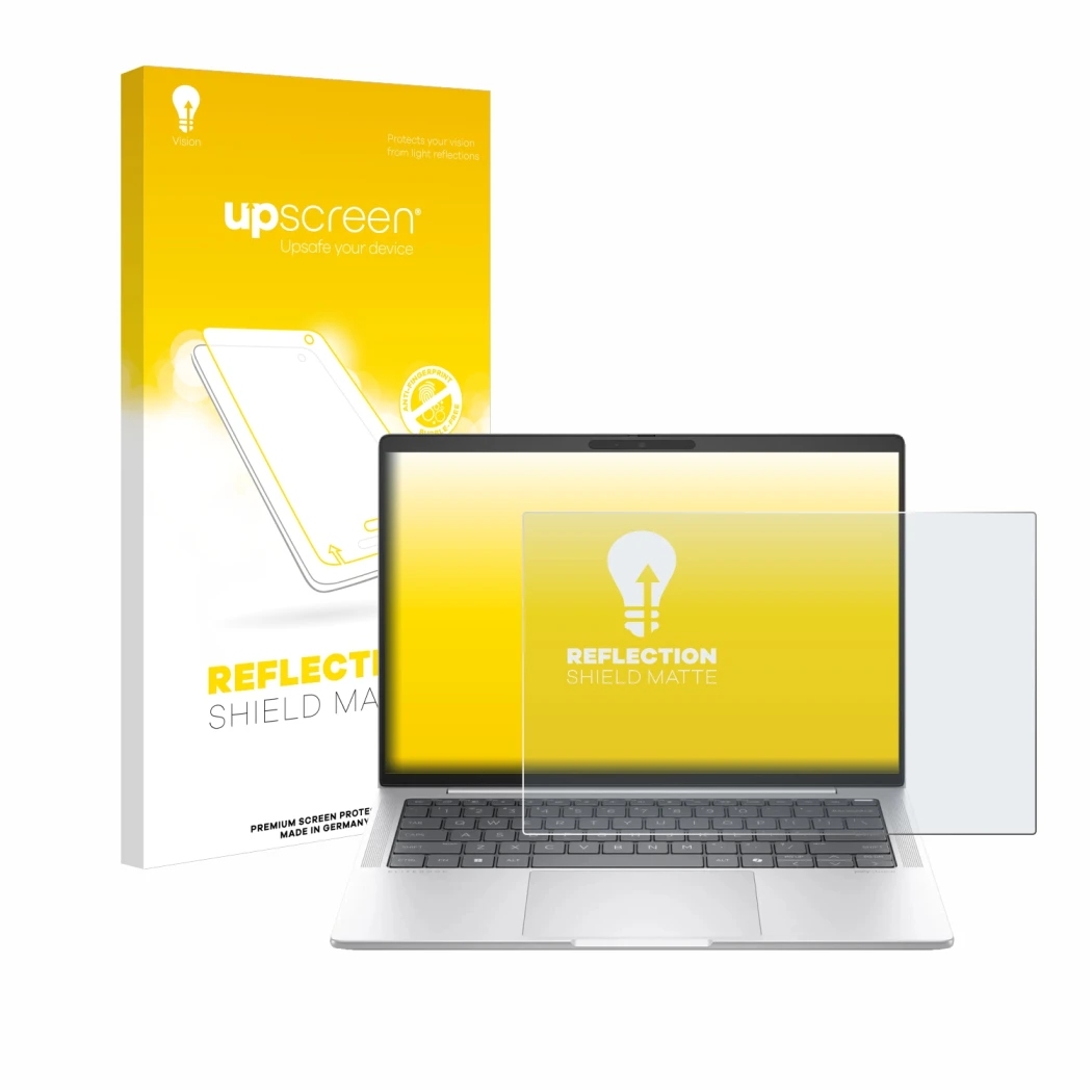 Front side of a product packaging with the brand logo upscreen. Next to it is the device HP EliteBook 1040 G11 shown with the 
