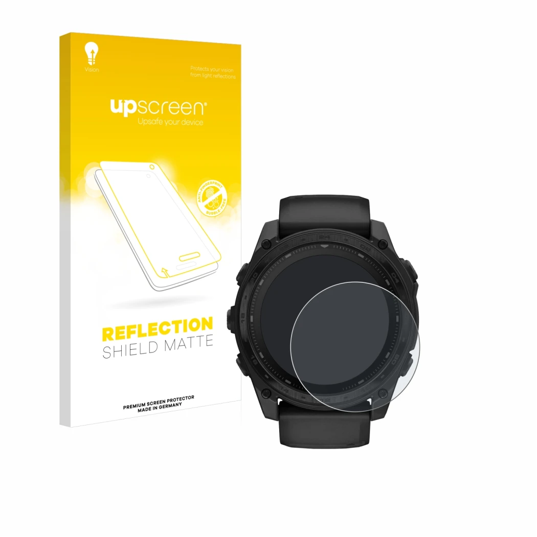 Front side of a product packaging with the brand logo upscreen. Next to it is the device Garmin Tactix 8 Solar (51 mm) shown w