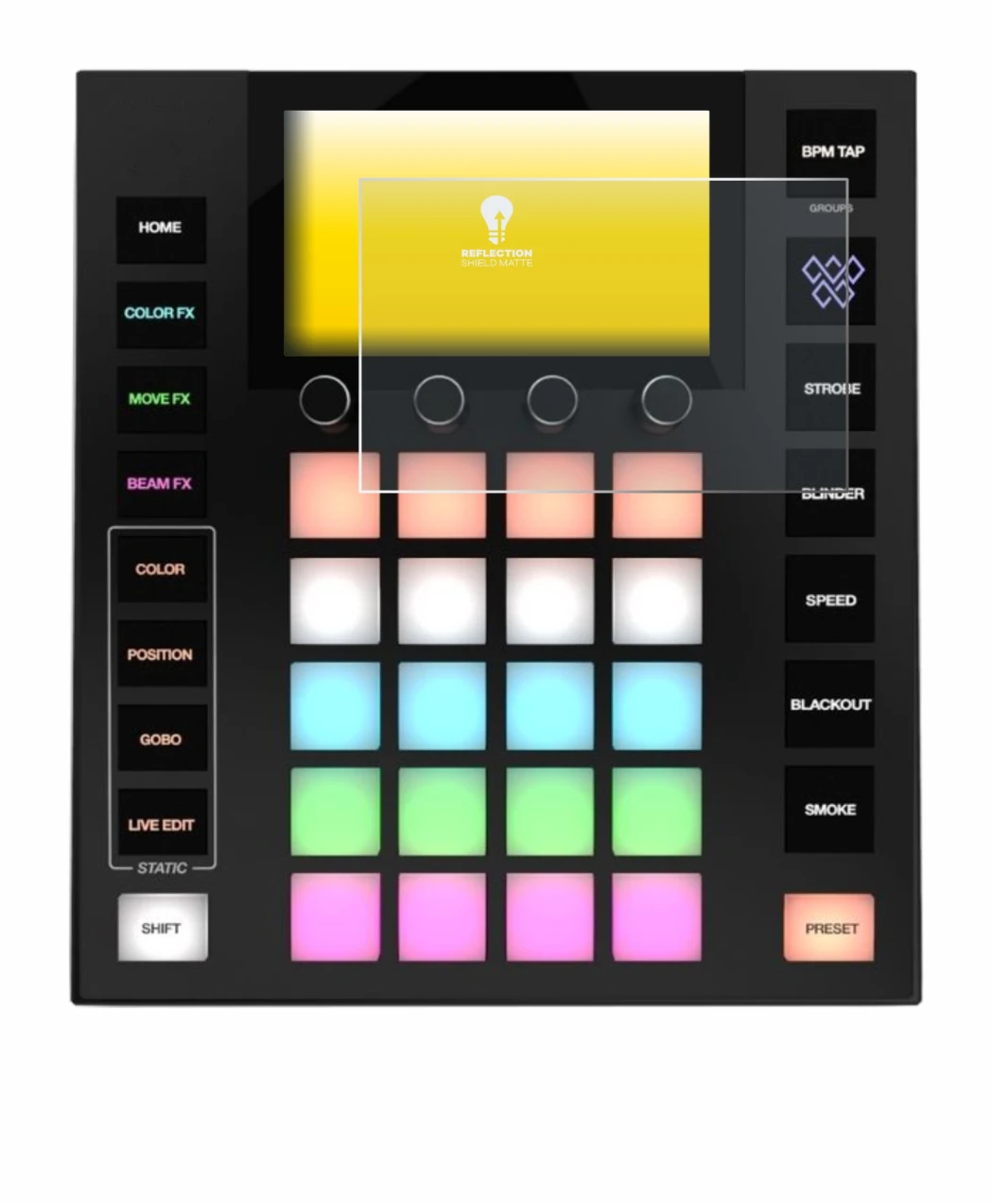Image of the device Wolfmix W1 MK2 with a wide variety of screen protectors.