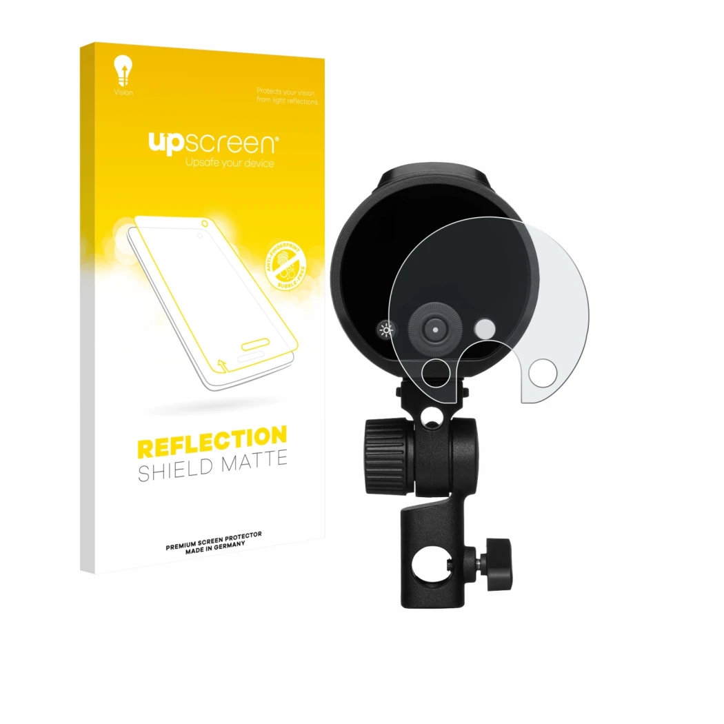 Front side of a product packaging with the brand logo upscreen. Next to it is the device Profoto A2 shown with the correspondi