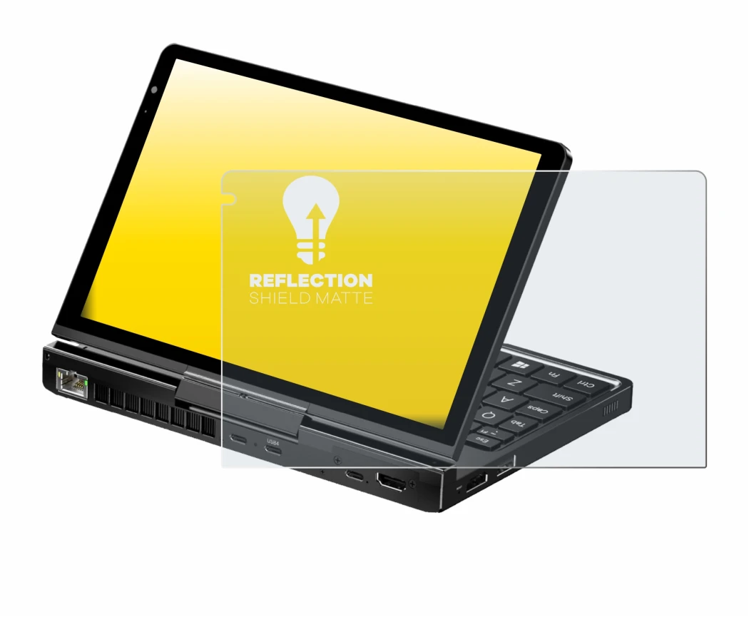 Image of the device GPD Pocket 4 with a wide variety of screen protectors.