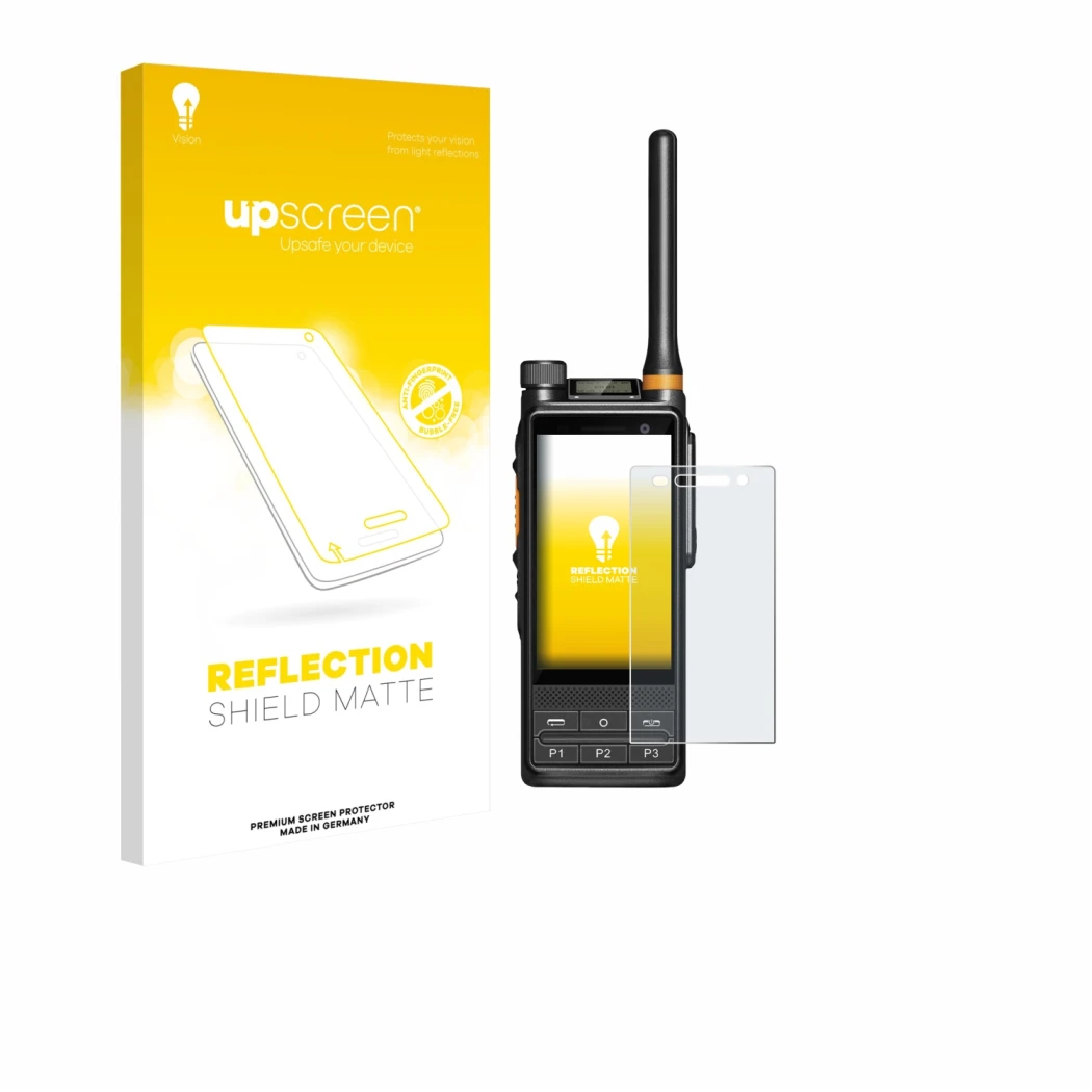 Front side of a product packaging with the brand logo upscreen. Next to it is the device Hytera PDC680 shown with the correspo
