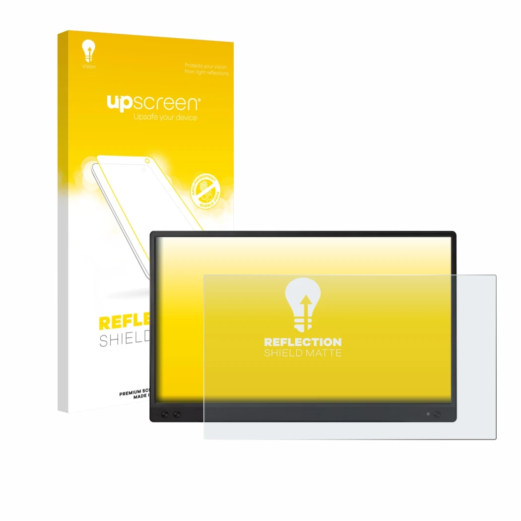 Front side of a product packaging with the brand logo upscreen. Next to it is the device ASUS ZenScreen MB166C shown with the 