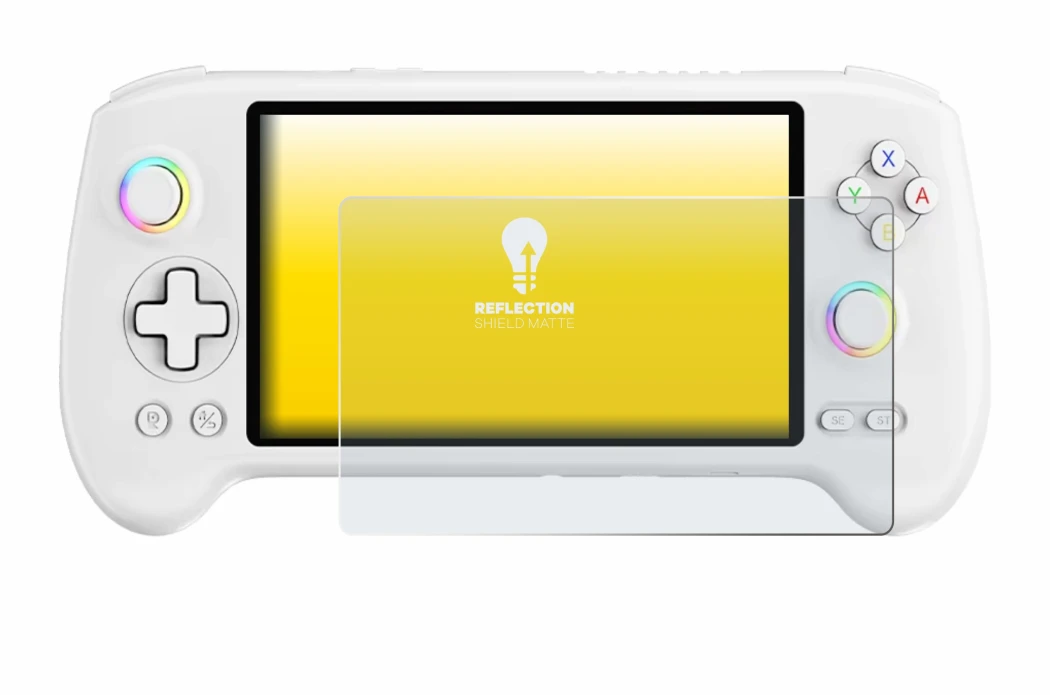 Image of the device Anbernic RG556 with a wide variety of screen protectors.