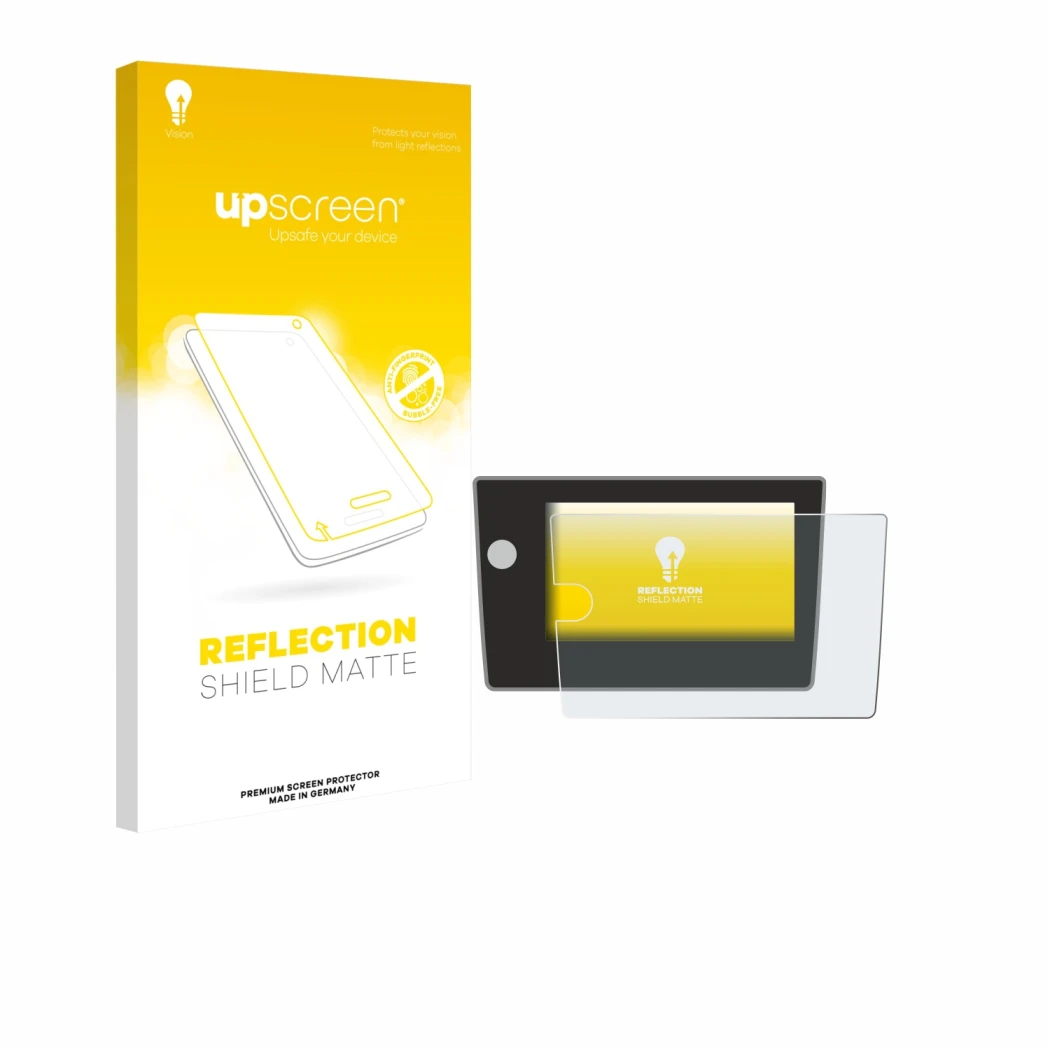 Front side of a product packaging with the brand logo upscreen. Next to it is the device Volkswagen Polo Life 2024 shown with 