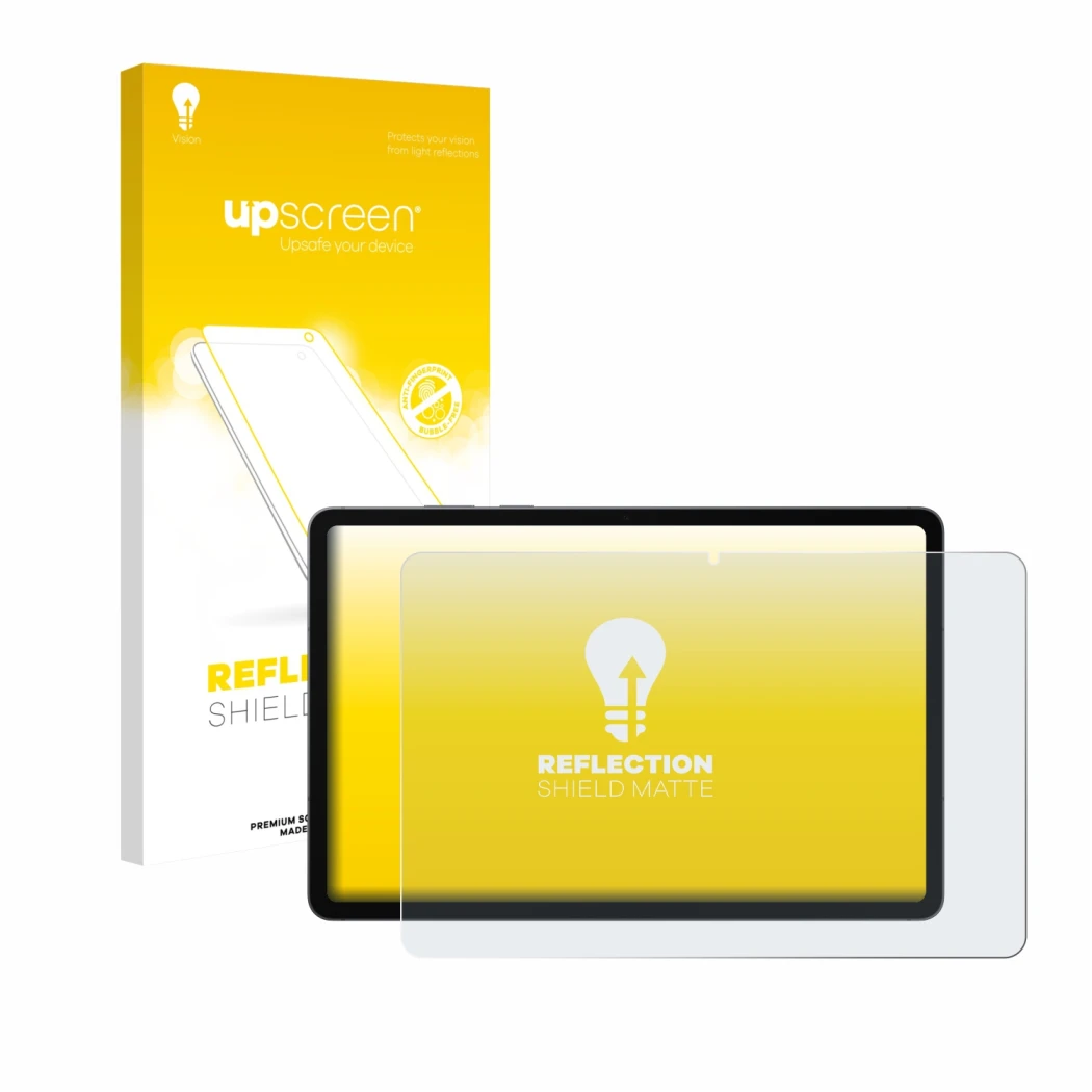 Front side of a product packaging with the brand logo upscreen. Next to it is the device Samsung Galaxy Tab S11 shown with the