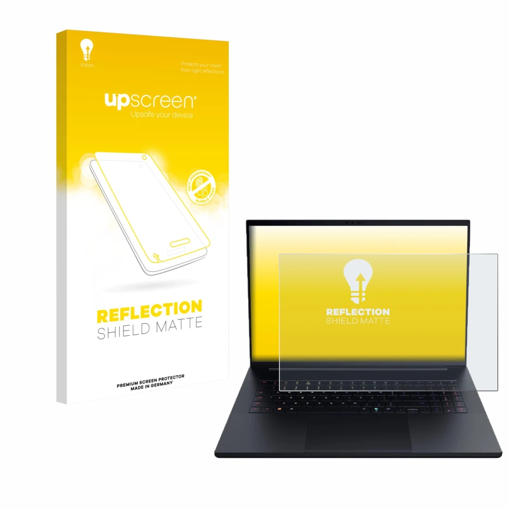 Front side of a product packaging with the brand logo upscreen. Next to it is the device Razer Blade 18 2025 shown with the co