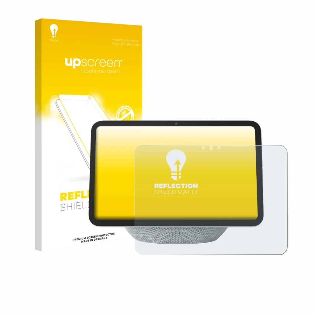 Front side of a product packaging with the brand logo upscreen. Next to it is the device Amazon Echo Show 11 2025 shown with t