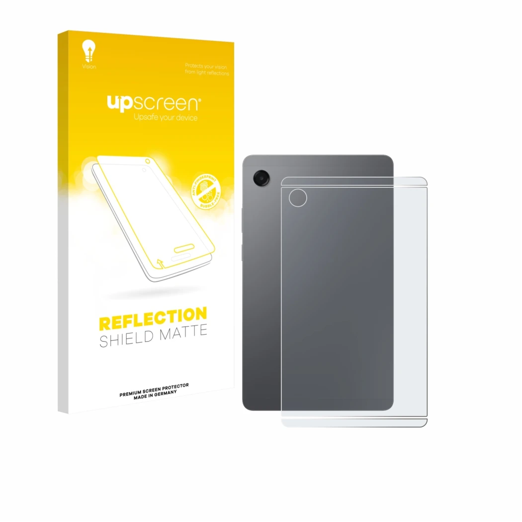 Front side of a product packaging with the brand logo upscreen. Next to it is the device Samsung Galaxy Tab A11 8.7