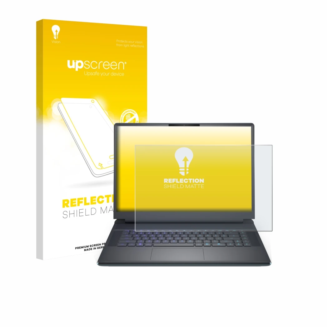 Front side of a product packaging with the brand logo upscreen. Next to it is the device Dell Alienware 16 Area-51 shown with 