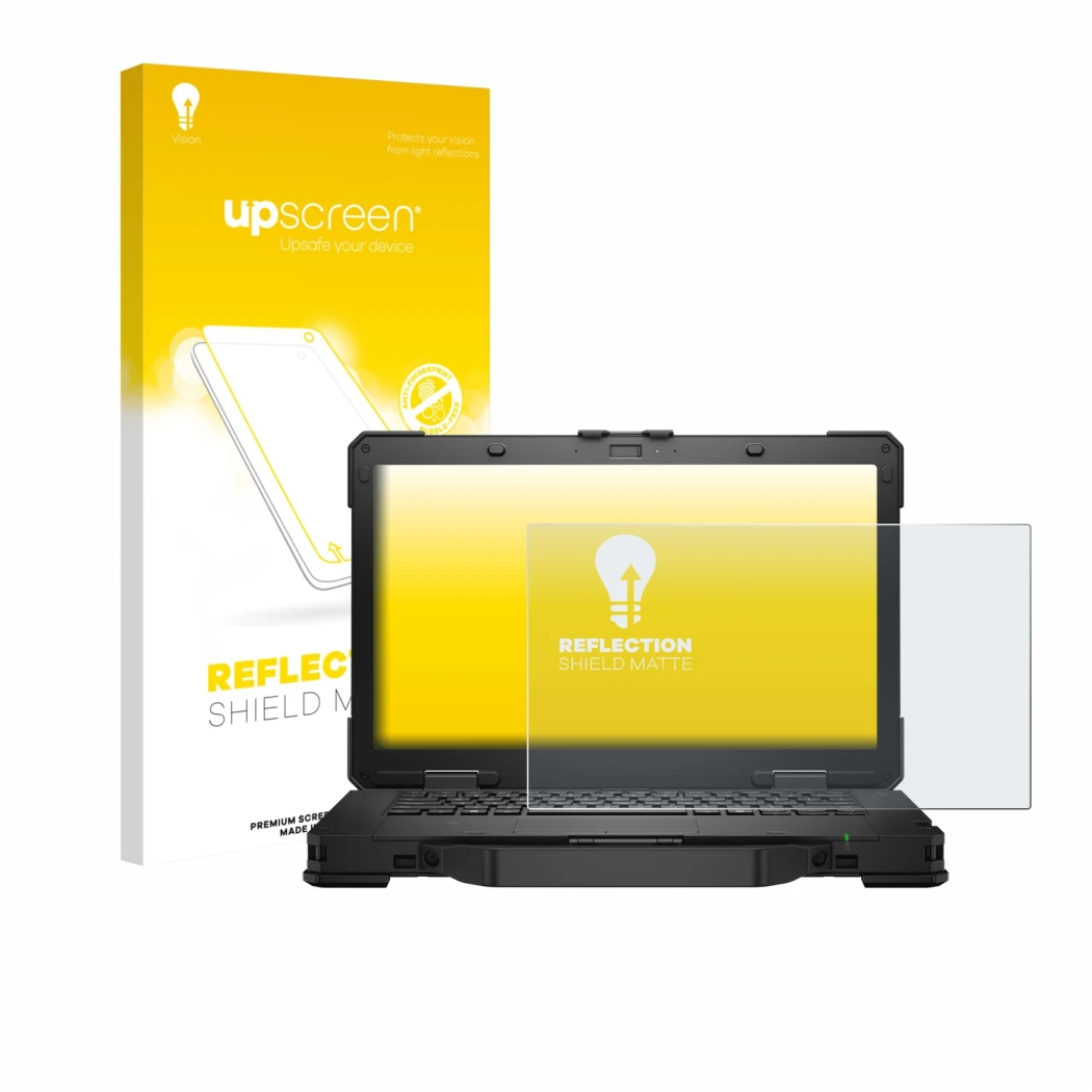 Front side of a product packaging with the brand logo upscreen. Next to it is the device Dell Pro Rugged 14 Laptop shown with