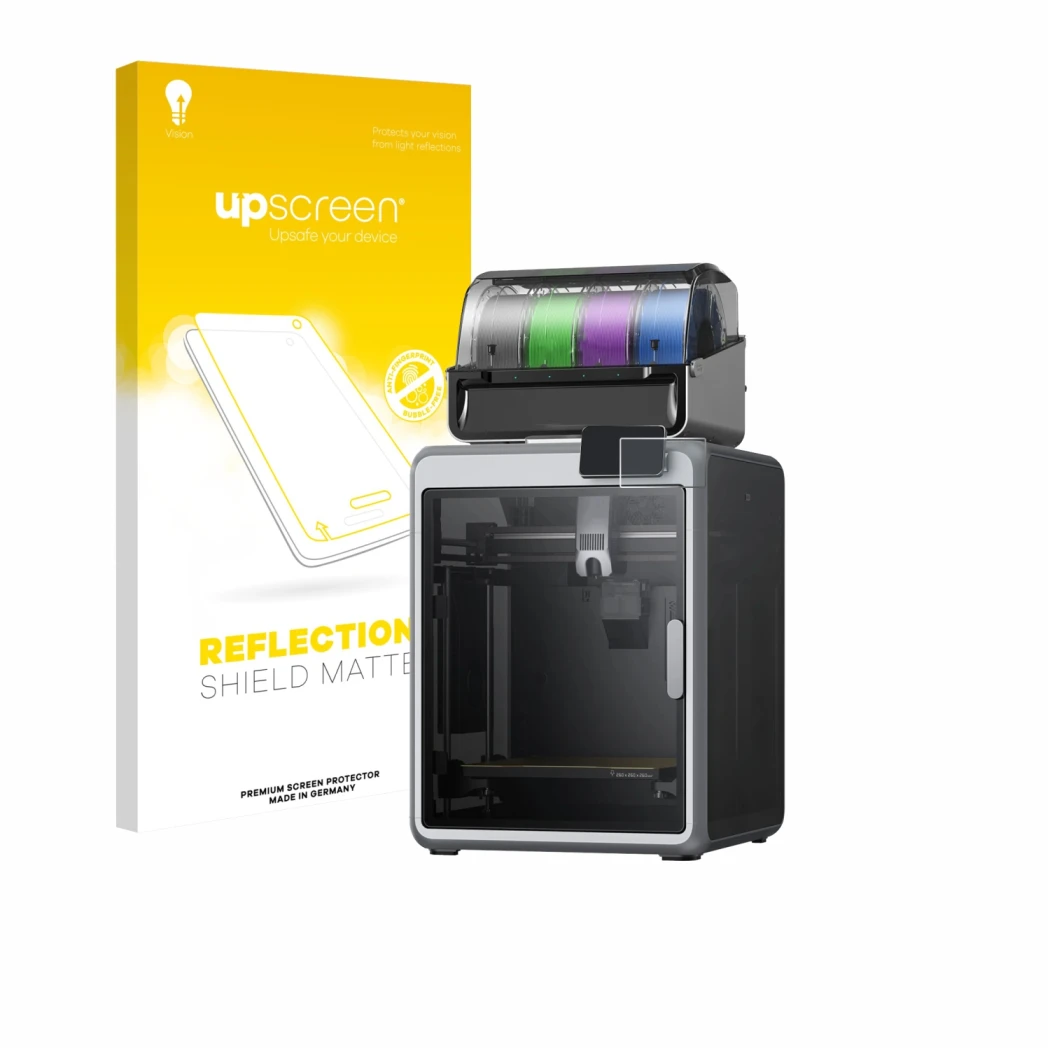 Front side of a product packaging with the brand logo upscreen. Next to it is the device Creality K2 shown with the correspond