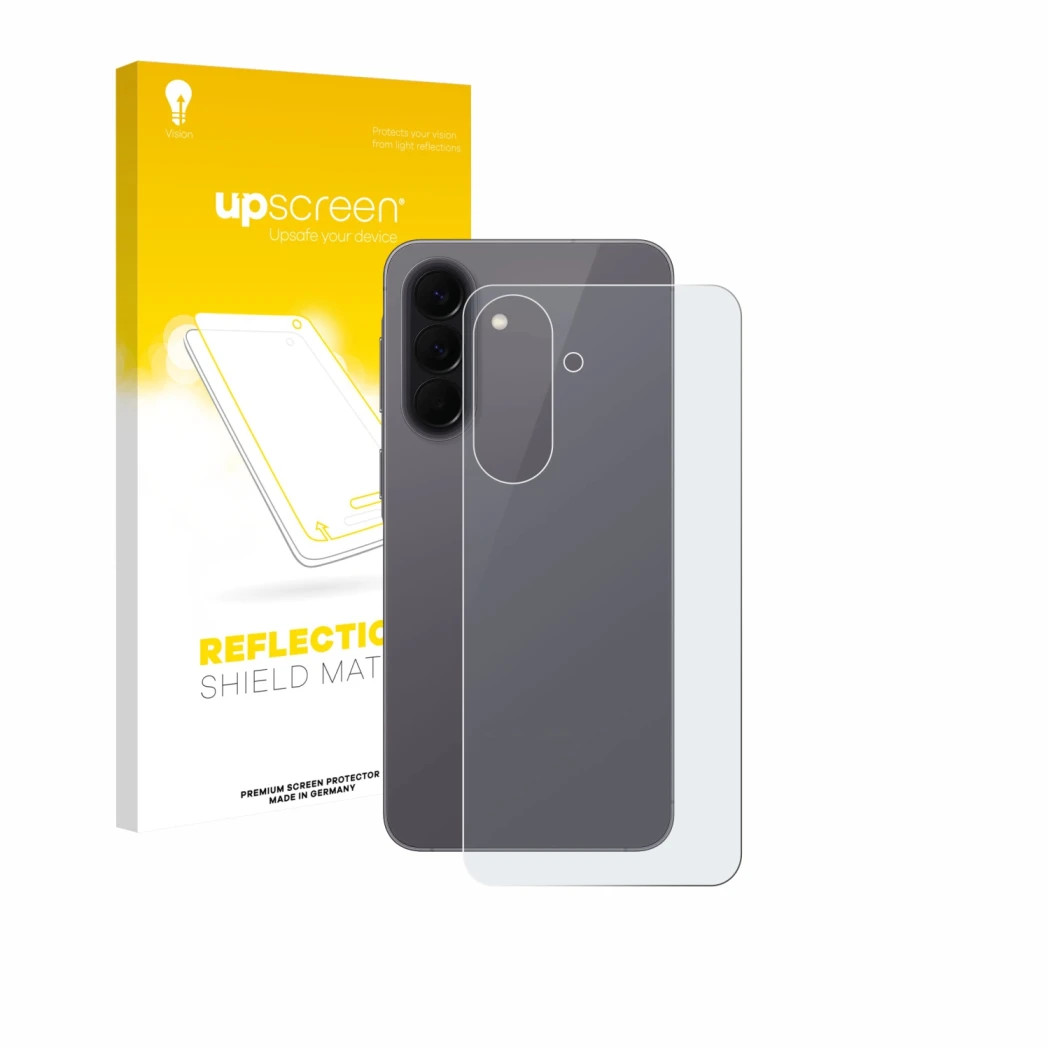 Front side of a product packaging with the brand logo upscreen. Next to it is the device Samsung Galaxy A57 5G (Back) shown wi