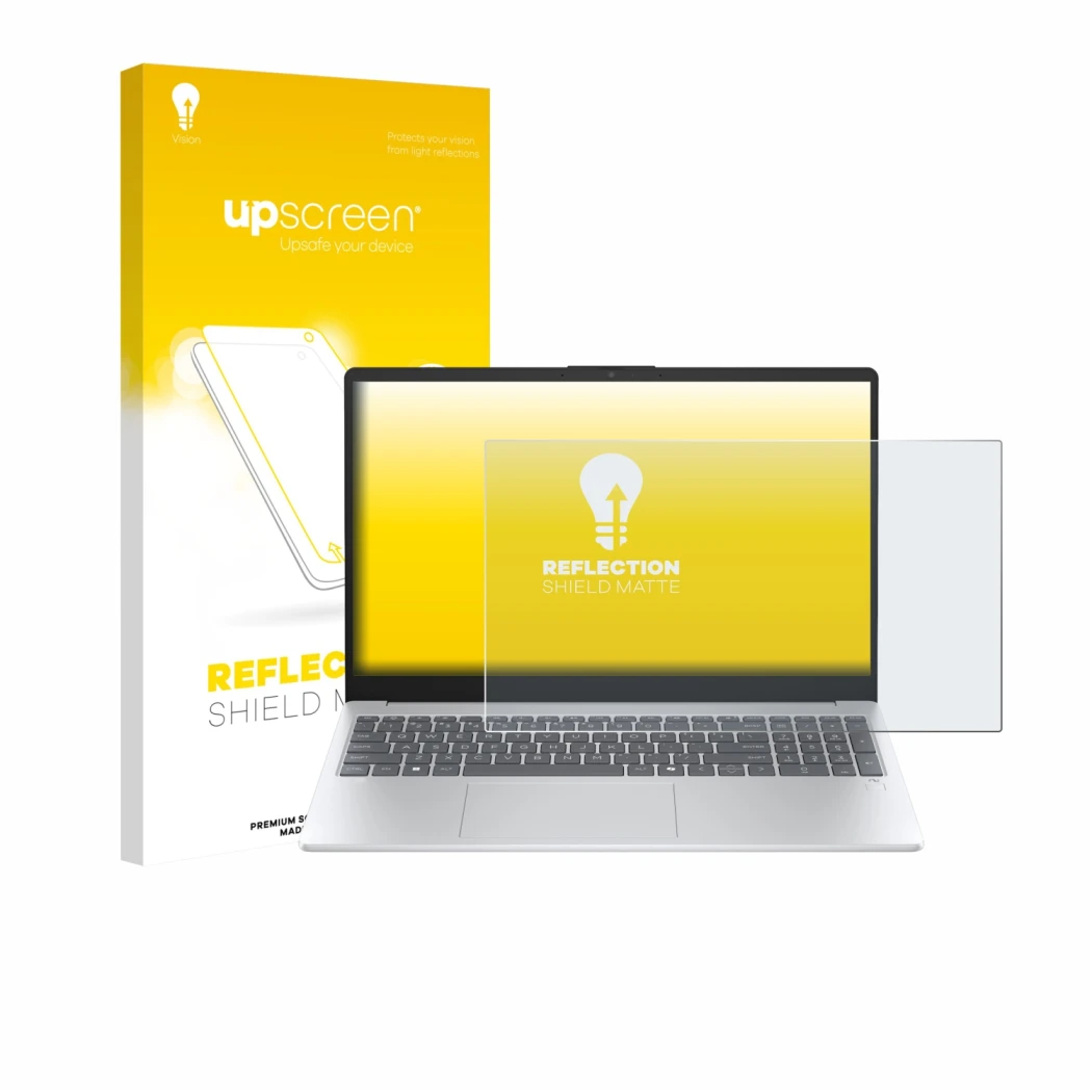 Front side of a product packaging with the brand logo upscreen. Next to it is the device HP OmniBook 3 15 15-fn0653ng shown wi