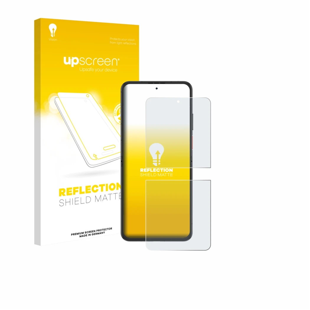 Front side of a product packaging with the brand logo upscreen. Next to it is the device Nubia Flip 2 shown with the correspon