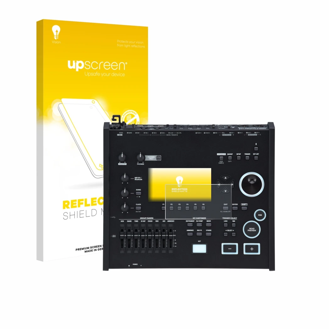 Front side of a product packaging with the brand logo upscreen. Next to it is the device Roland V71 shown with the correspondi