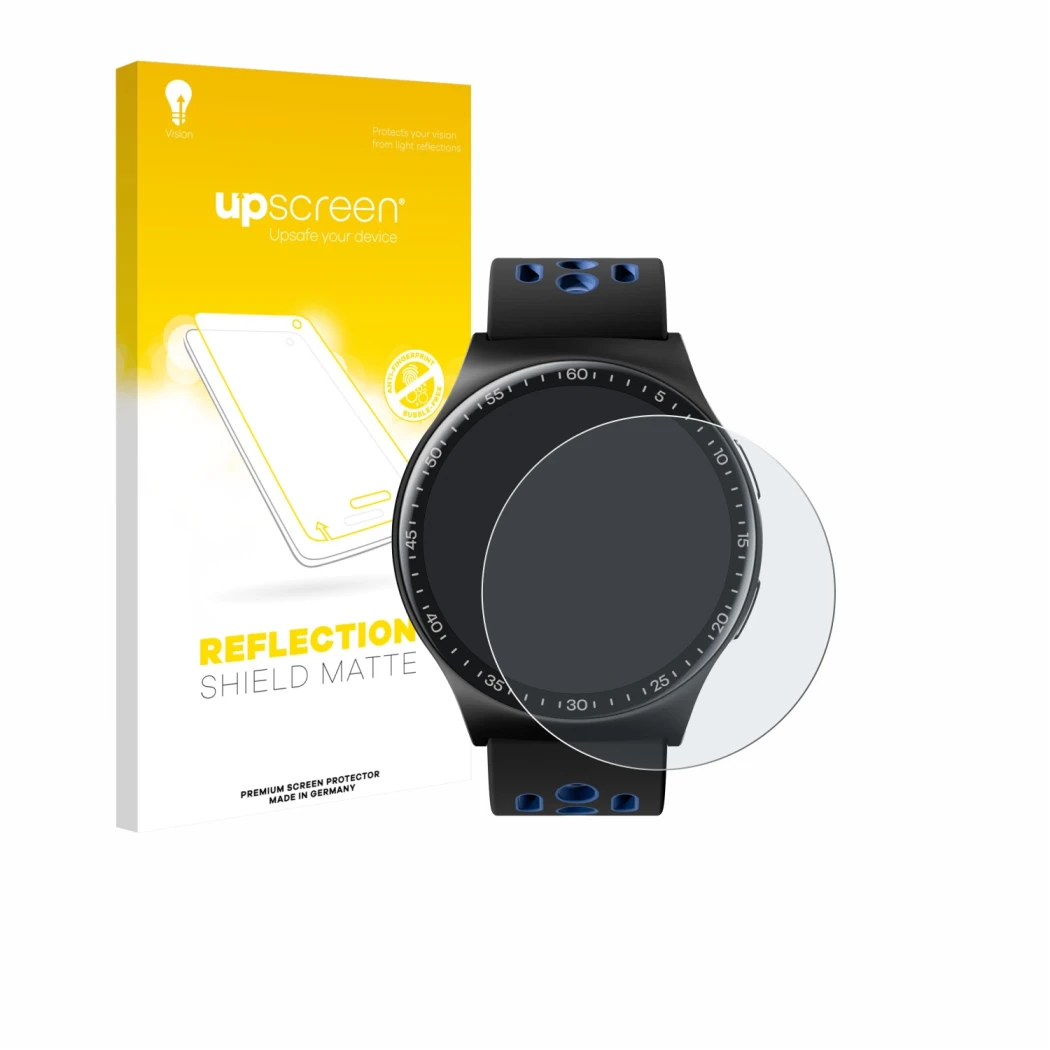 Front side of a product packaging with the brand logo upscreen. Next to it is the device Reebok Pulse Smartwatch shown with th