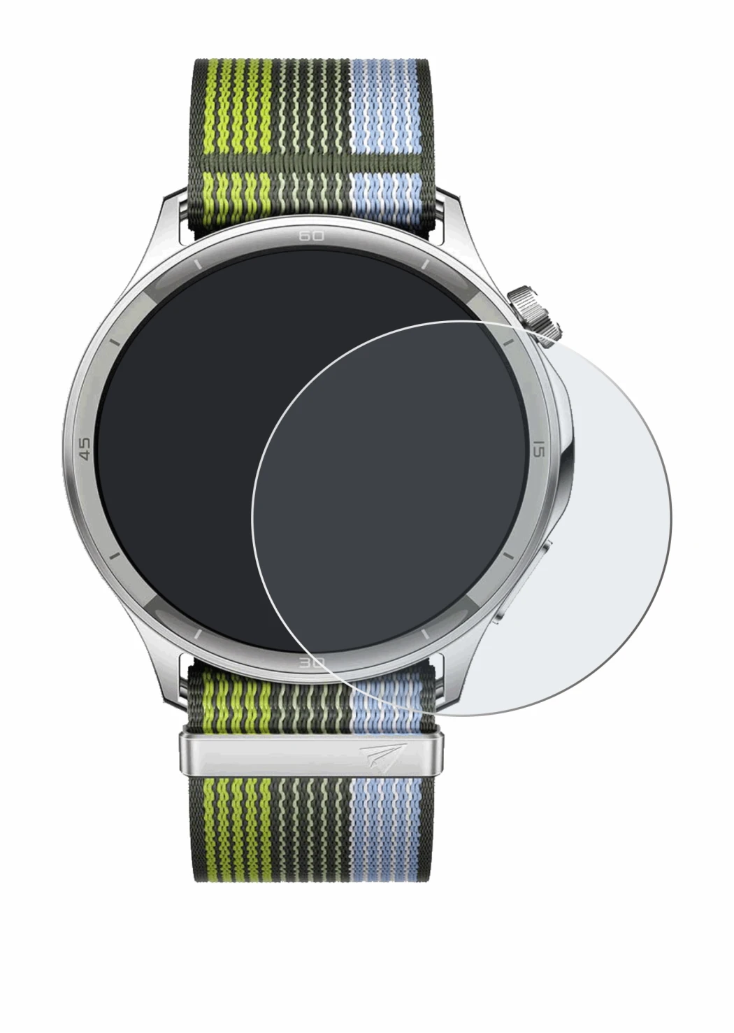 Image of the device Oppo Watch S with a wide variety of screen protectors.
