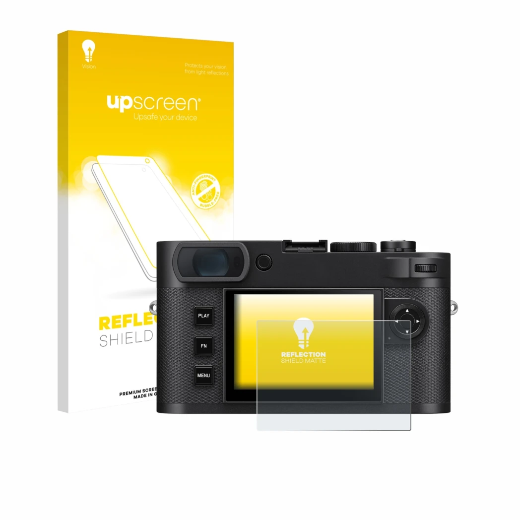 Front side of a product packaging with the brand logo upscreen. Next to it is the device Leica M EV1 shown with the correspond