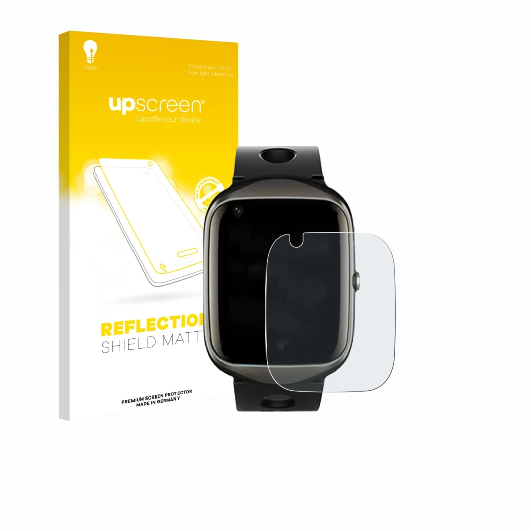 Front side of a product packaging with the brand logo upscreen. Next to it is the device ABUBU SmartWatch PBL2 shown with the