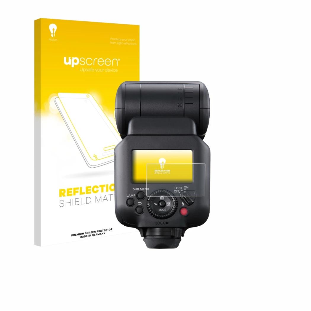 Front side of a product packaging with the brand logo upscreen. Next to it is the device Canon Speedlite EL-5 shown with the c