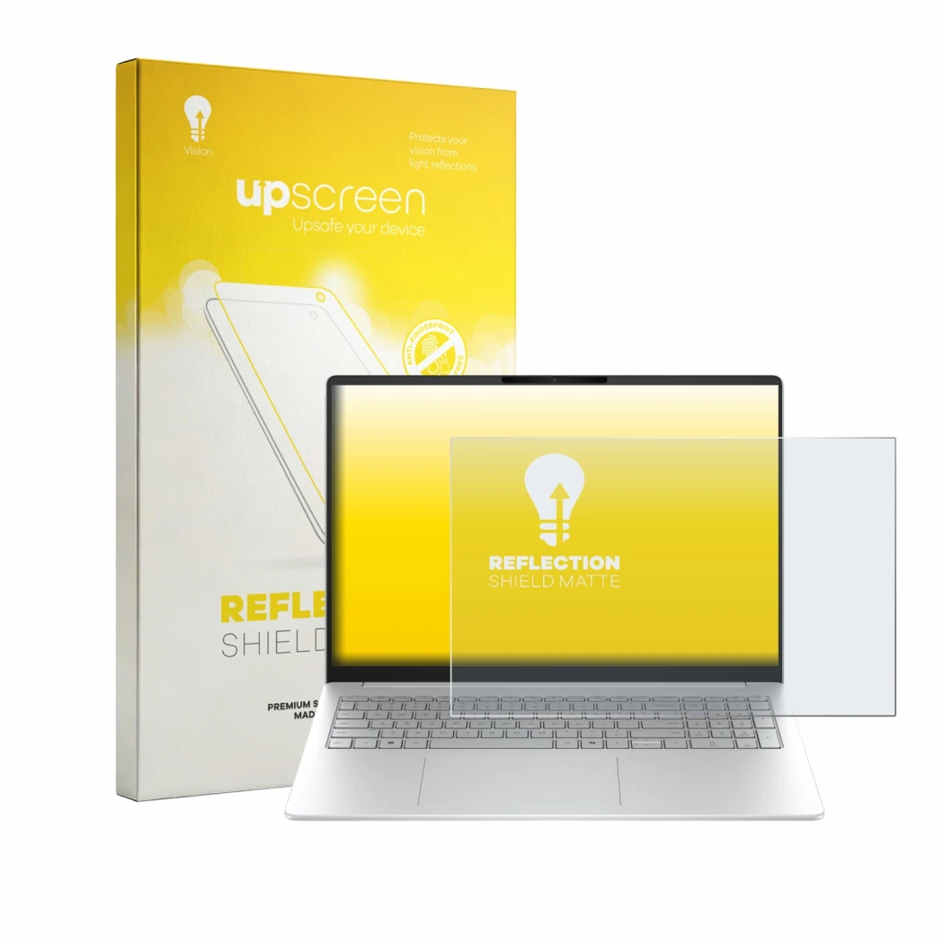Front side of a product packaging with the brand logo upscreen. Next to it is the device HP OmniBook 3 16 16-bw0750ng shown wi
