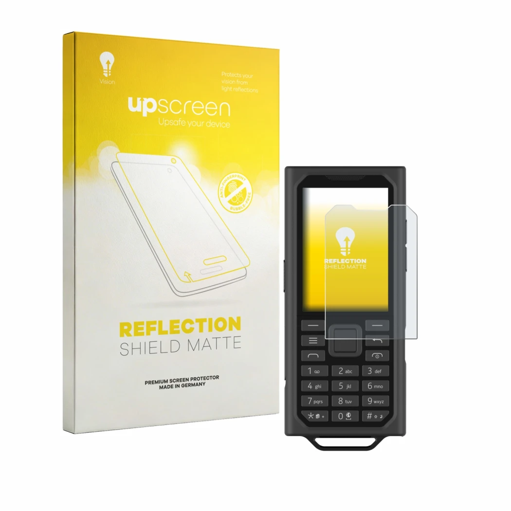 Front side of a product packaging with the brand logo upscreen. Next to it is the device HMD Terra M shown with the correspond