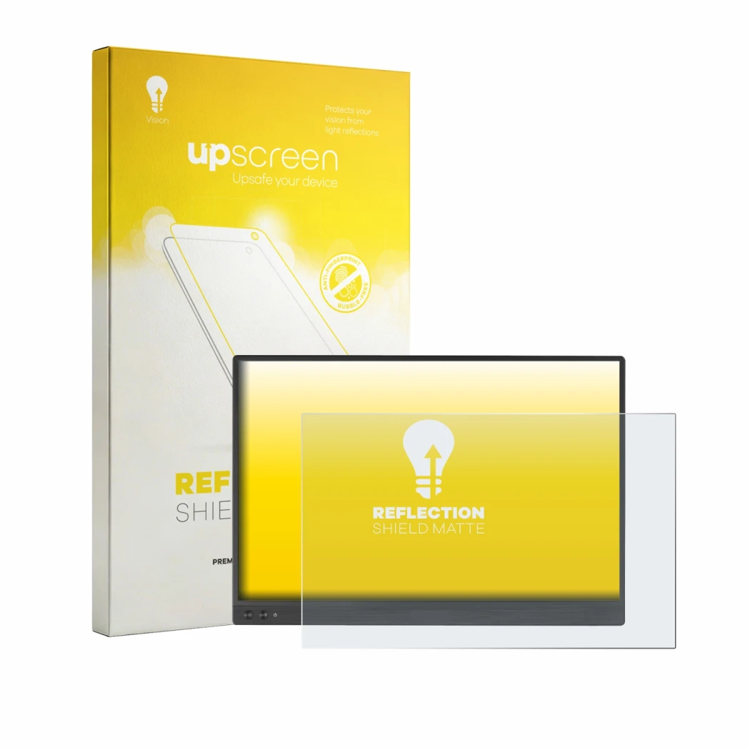 Front side of a product packaging with the brand logo upscreen. Next to it is the device ASUS ZenScreen MB16NCG shown with the