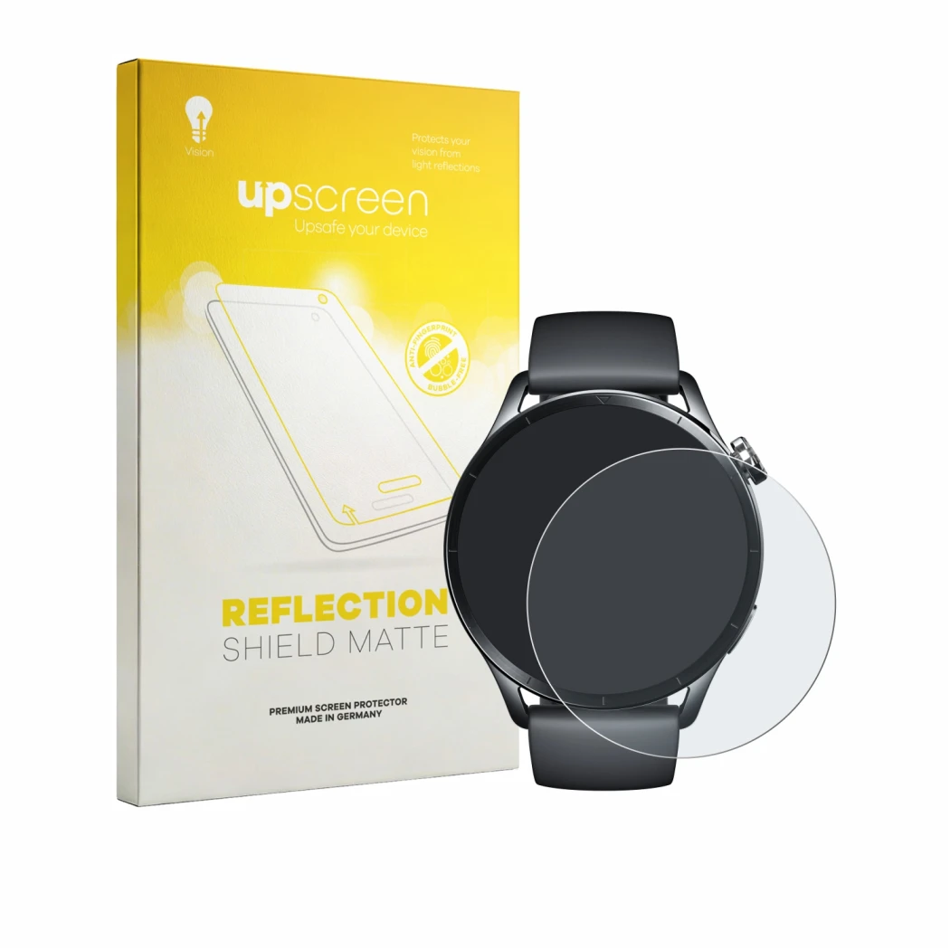 Front side of a product packaging with the brand logo upscreen. Next to it is the device Xiaomi Watch S5 shown with the corres