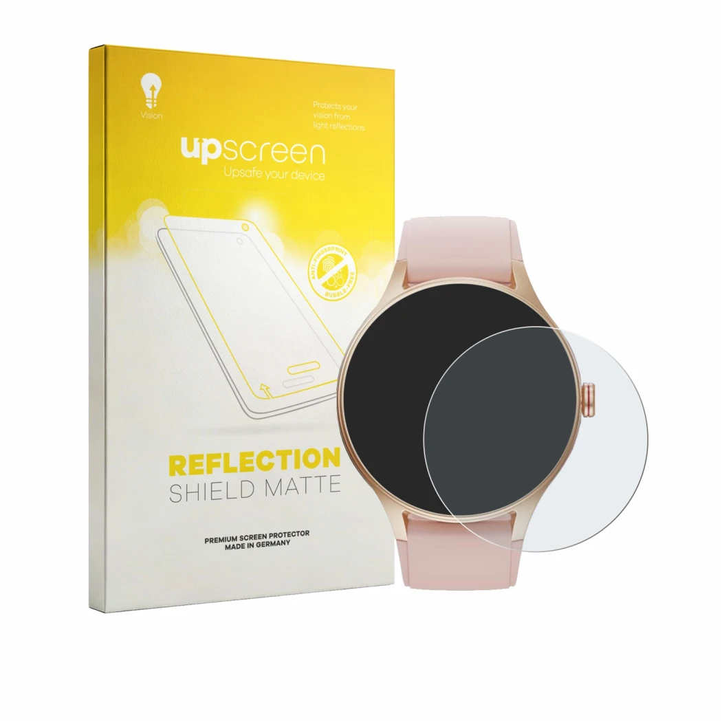 Front side of a product packaging with the brand logo upscreen. Next to it is the device Woneligo Smartwatch 1.57