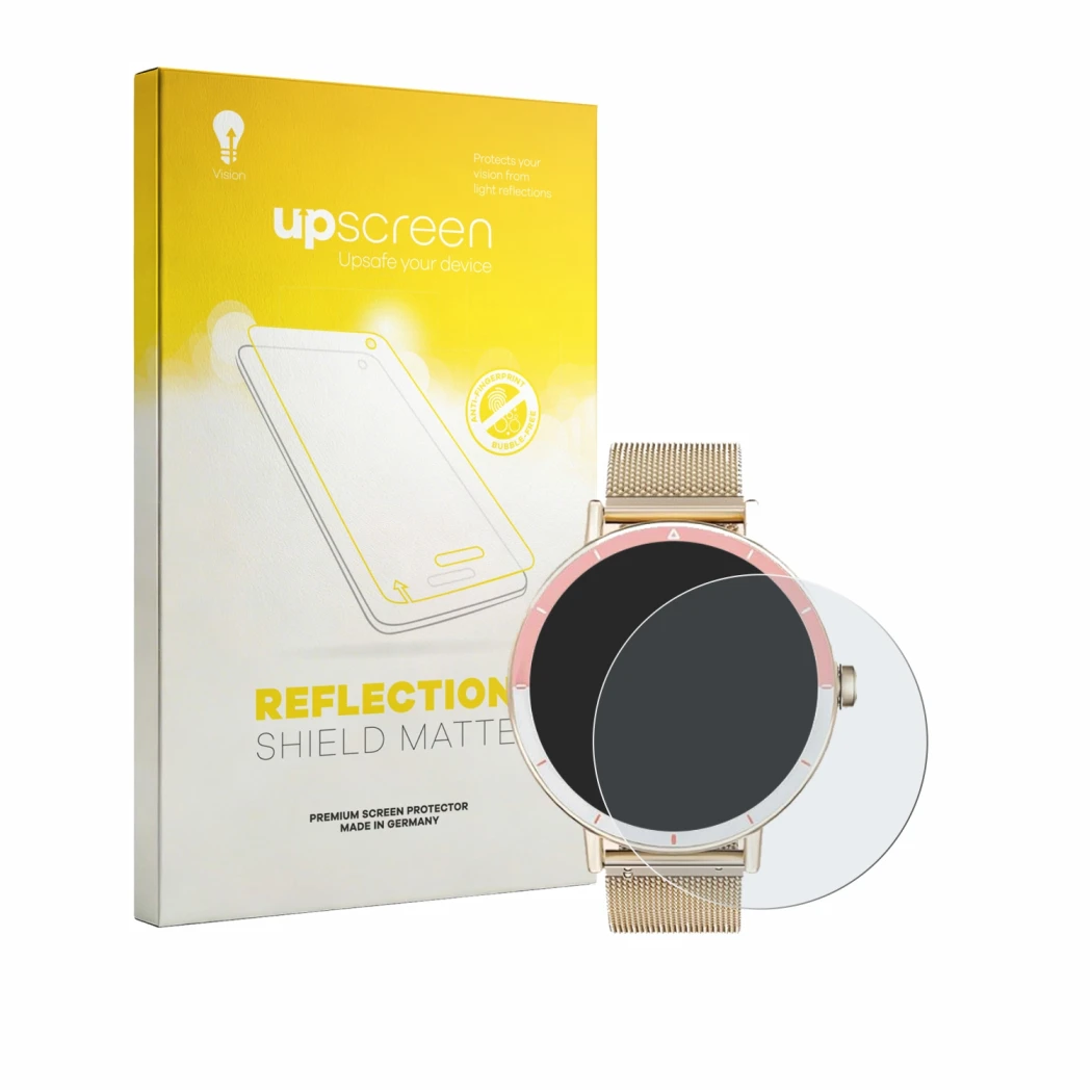 Front side of a product packaging with the brand logo upscreen. Next to it is the device Keeponfit Smartwatch 1.27