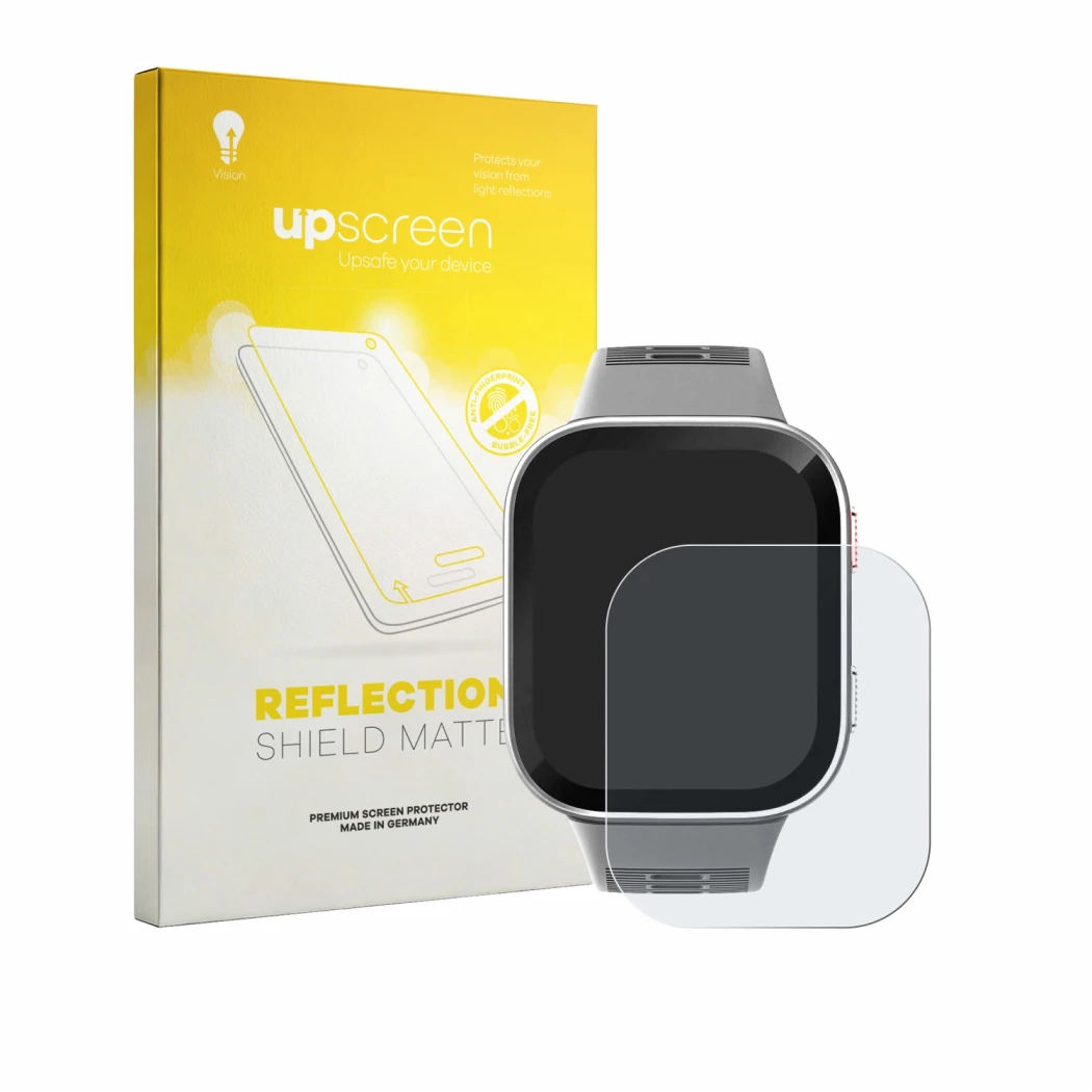 Front side of a product packaging with the brand logo upscreen. Next to it is the device Amazfit Bip Max shown with the corres